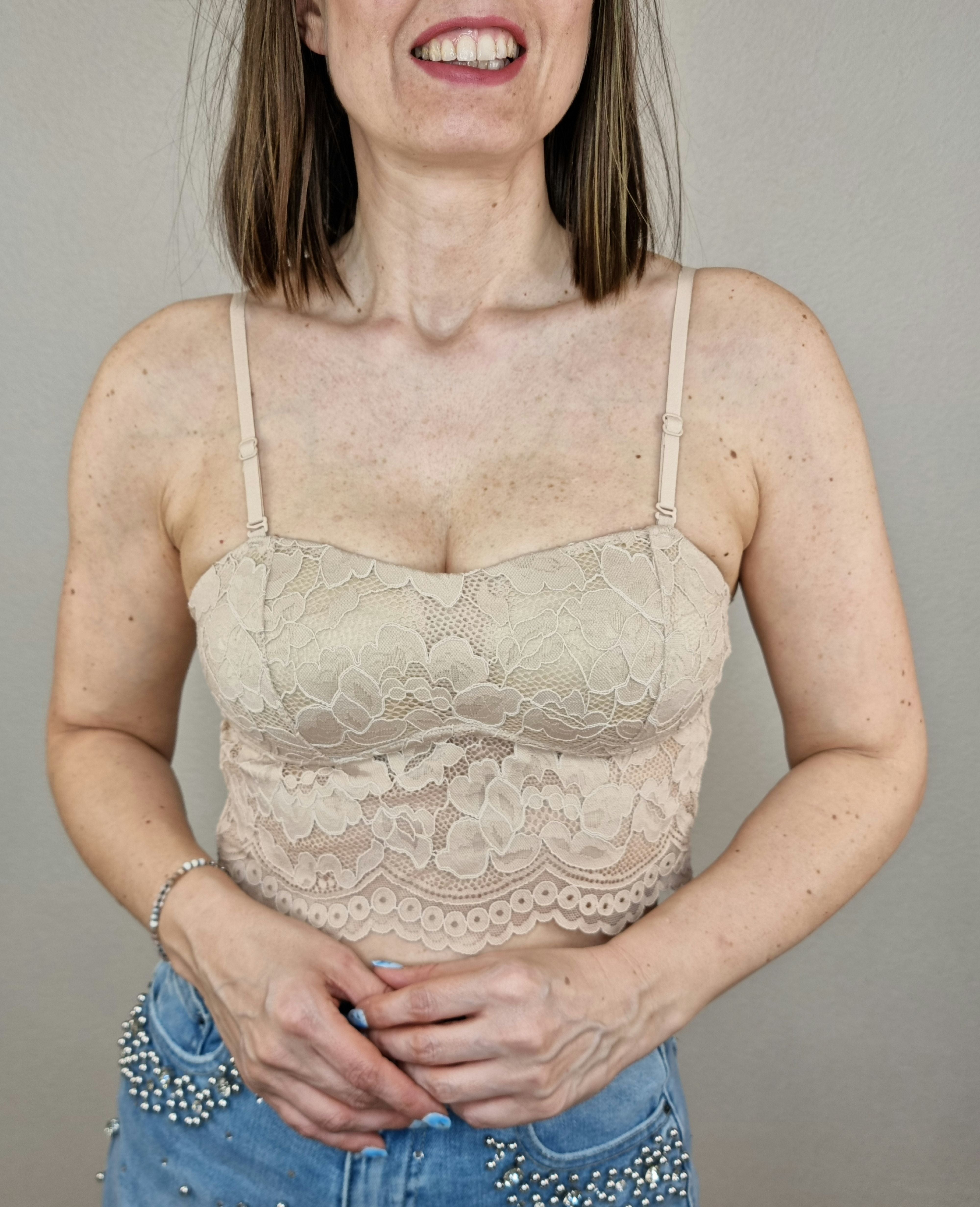 TOP PIZZO BRALETTE NUDE