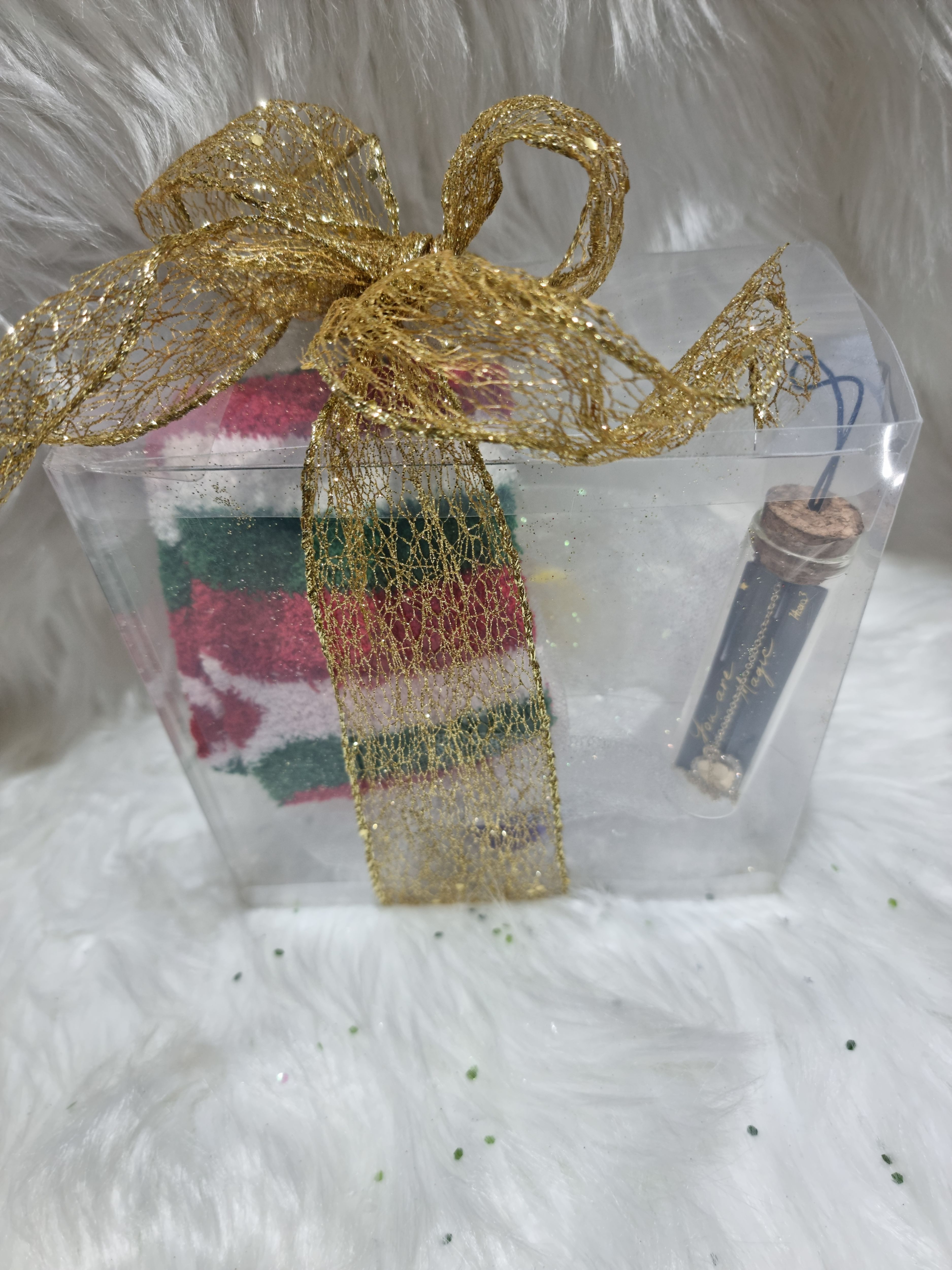 CONFEZIONE CALZINO LANA RIGHE E CIONDOLO CUORE