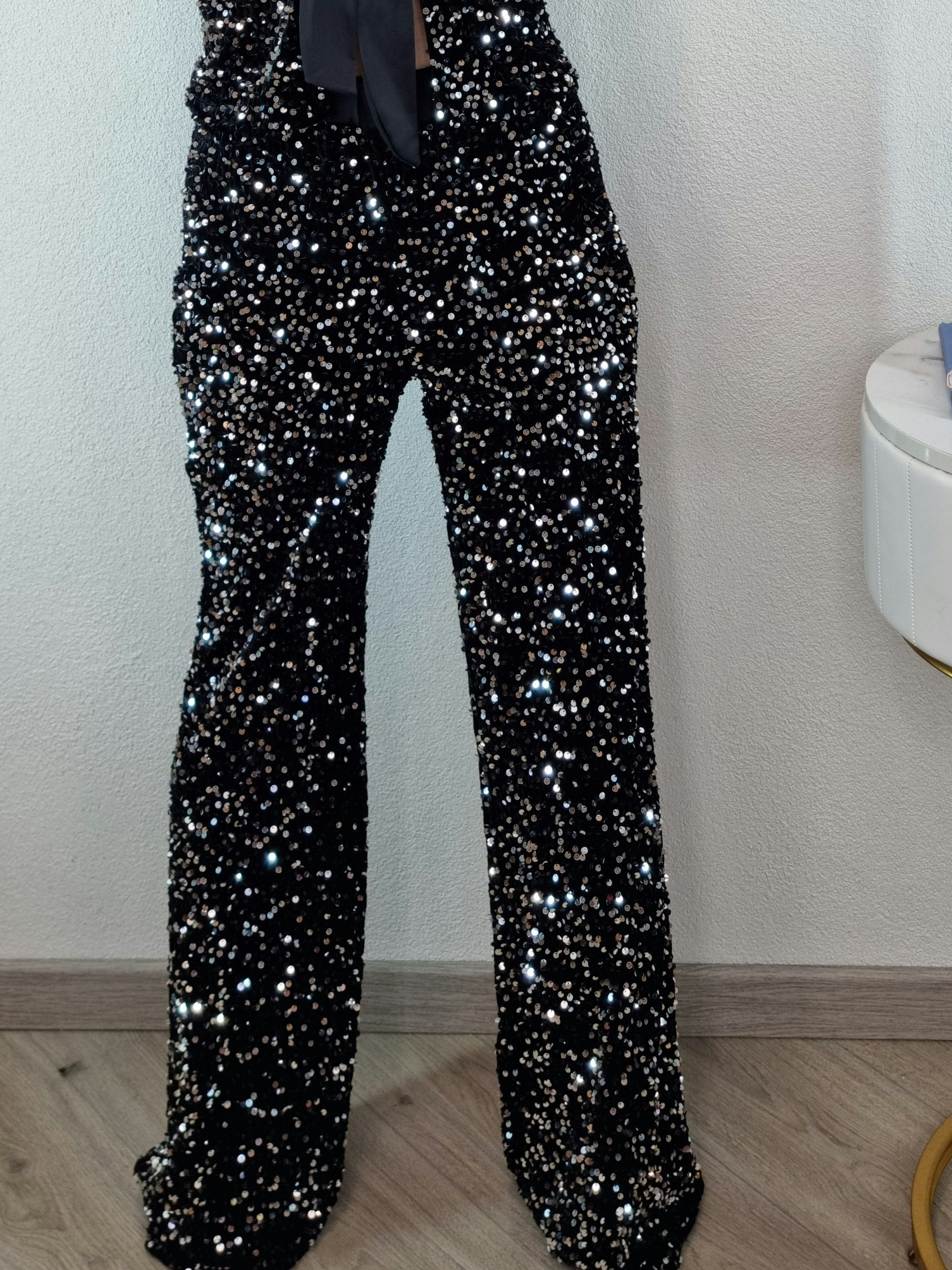 PANTALONE PAILLETTES NERO