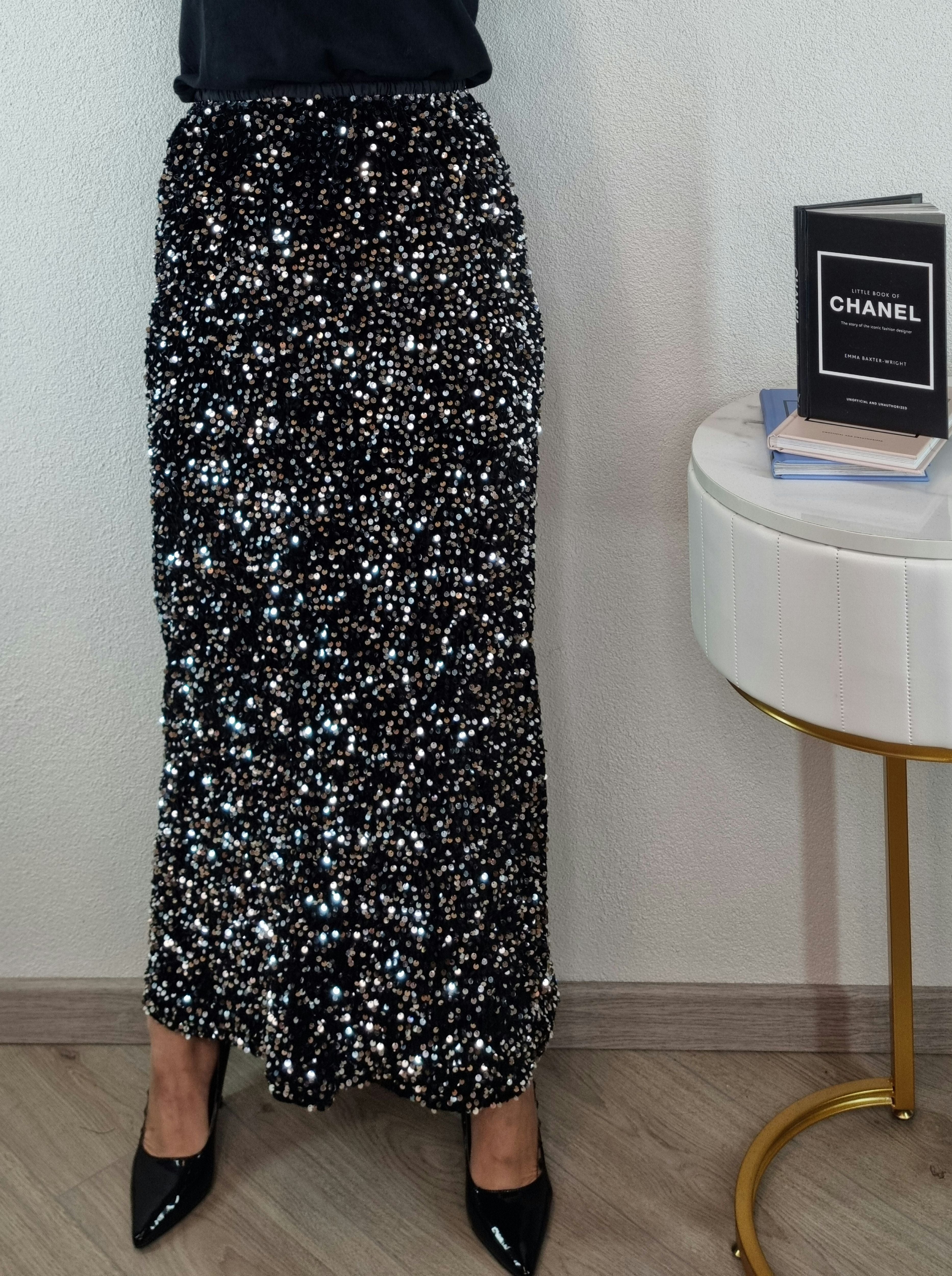 GONNA LUNGA PAIETTES NERO