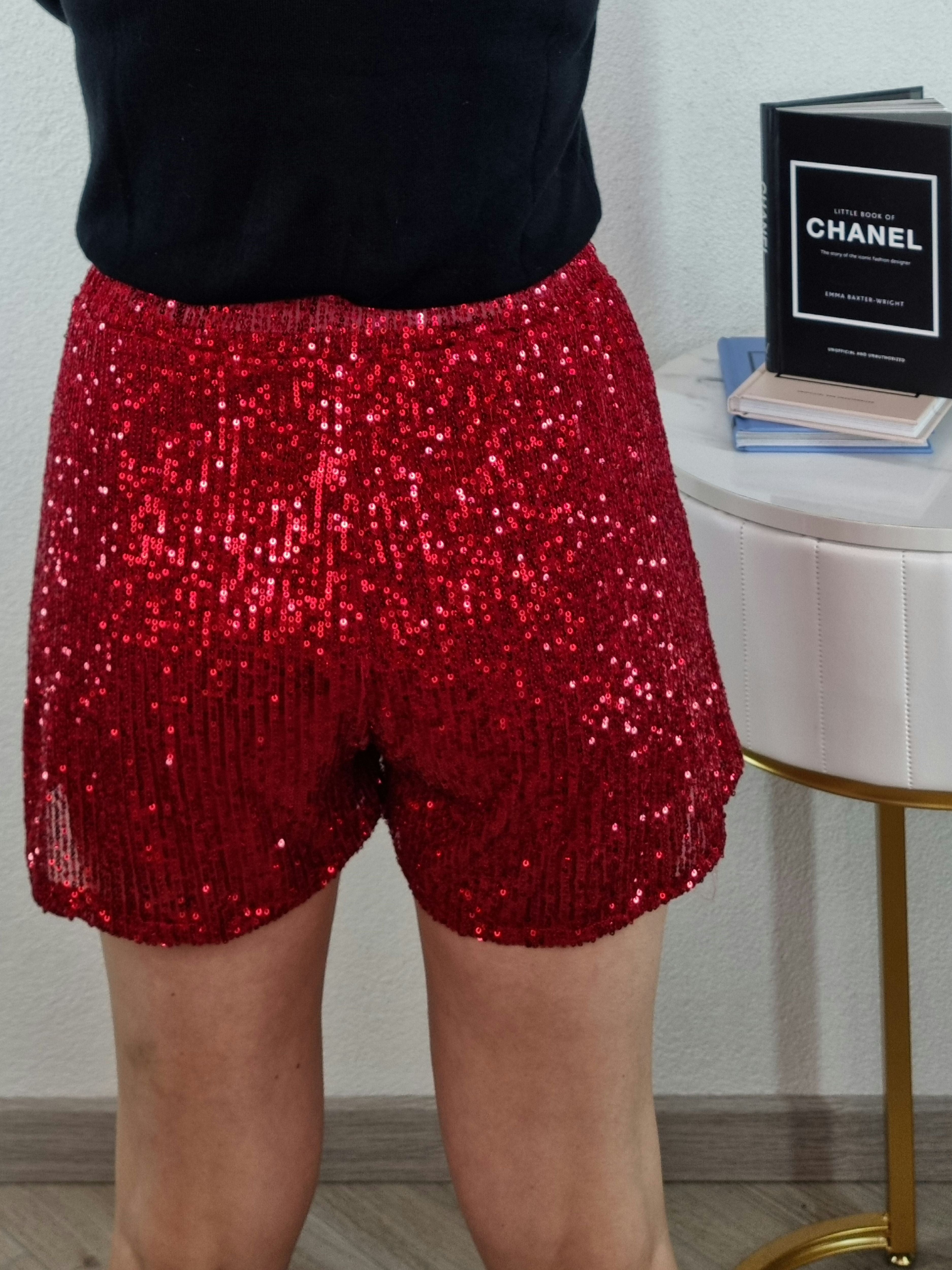 SHORT PAILLETTES ROSSO