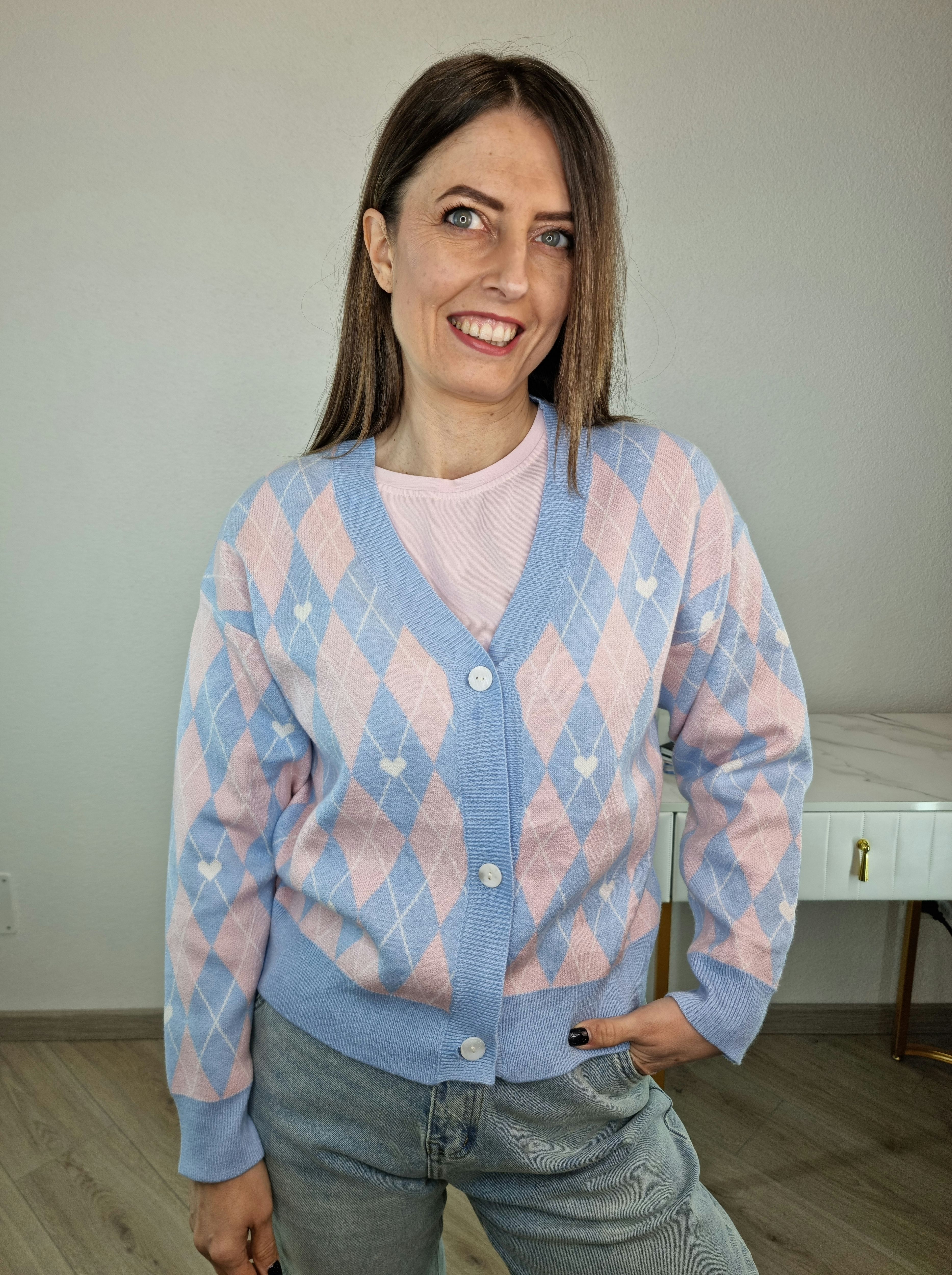 CARDIGAN ROMBI AZZURRO