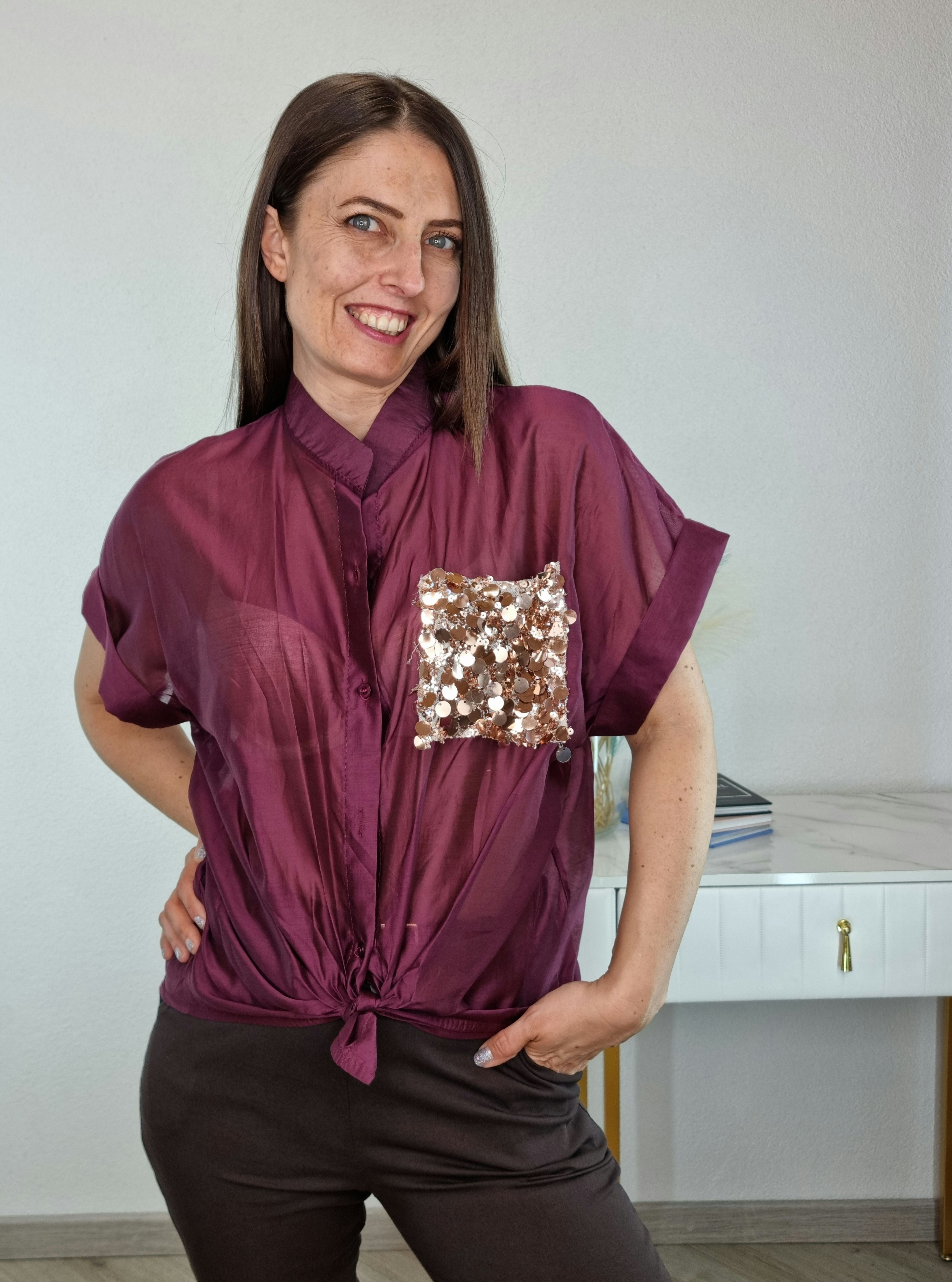 CAMICIA PAILLETTES BORDEAUX