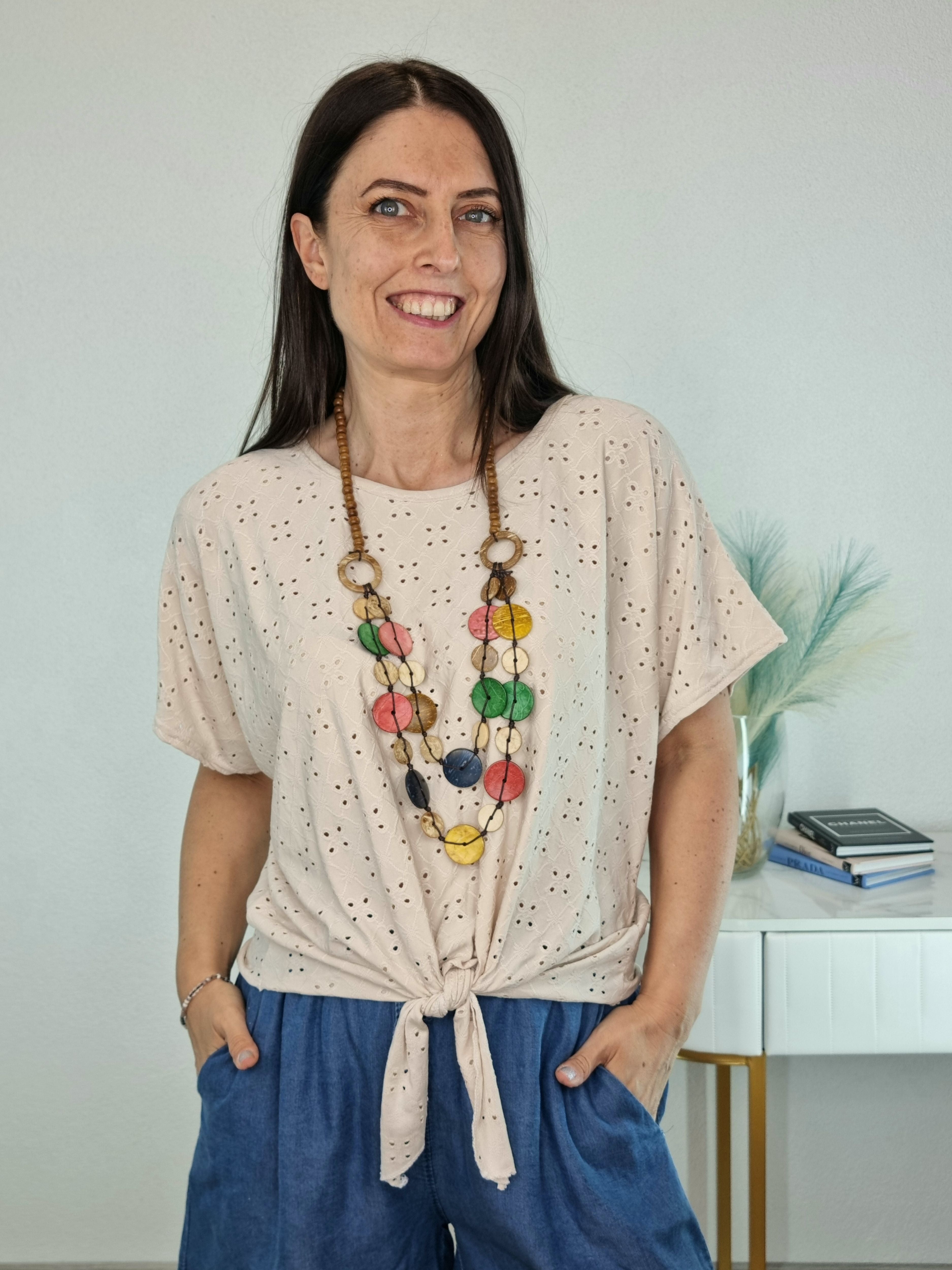 T-SHIRT COLLANA BEIGE