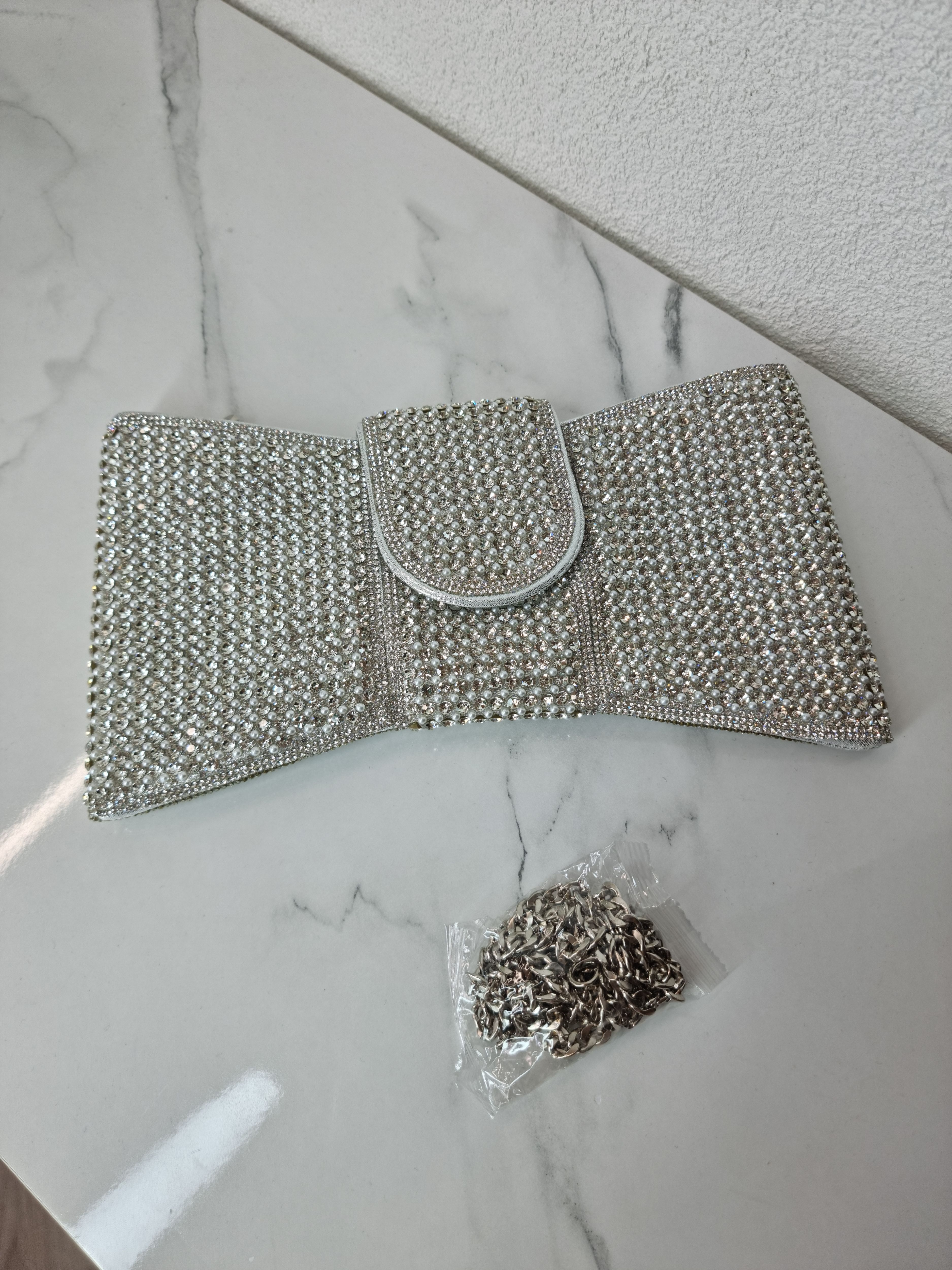 POCHETTE STRASS ARGENTO