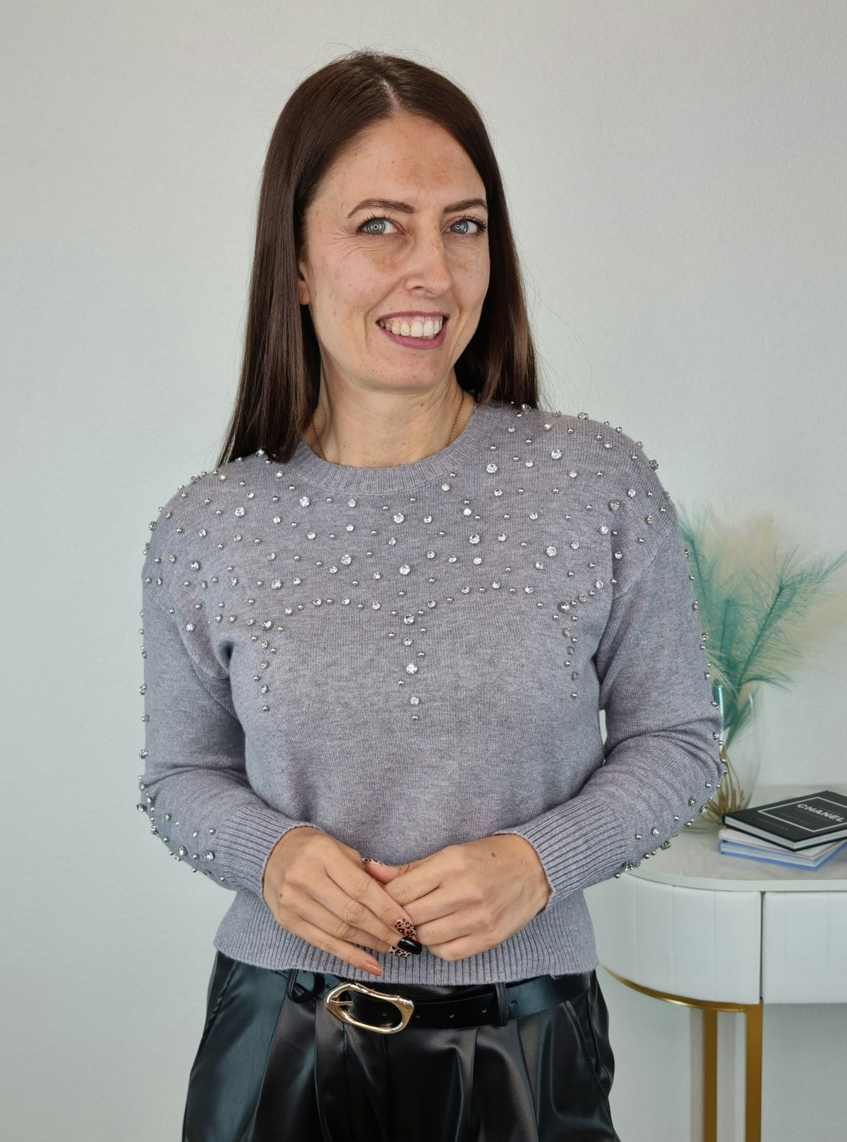 PULL STRASS GRIGIO