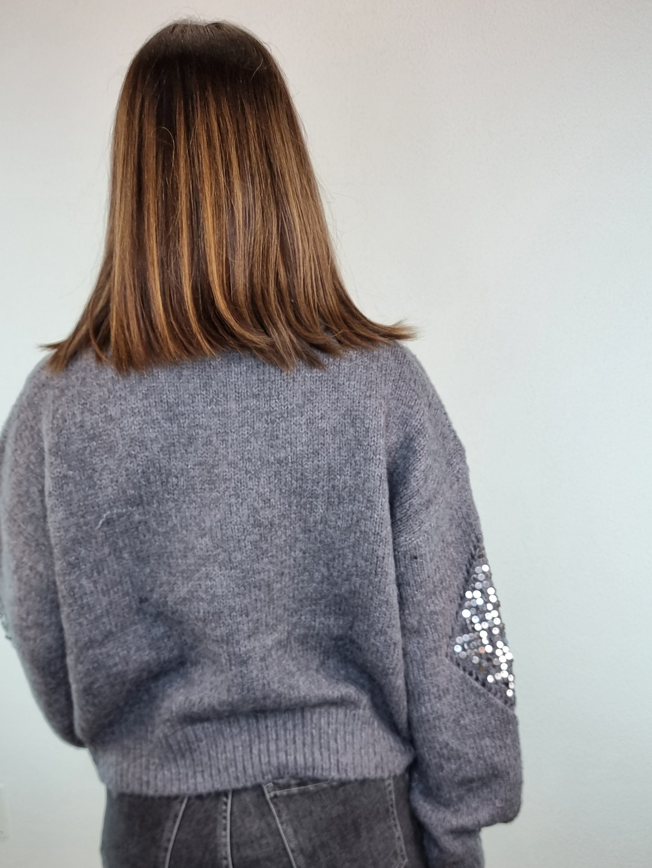 Pull rombi paillettes grigio