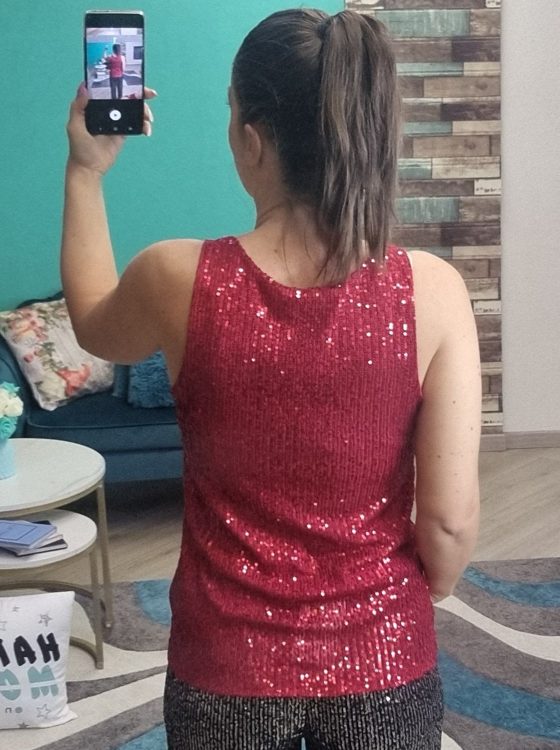 Top paillettes rosso