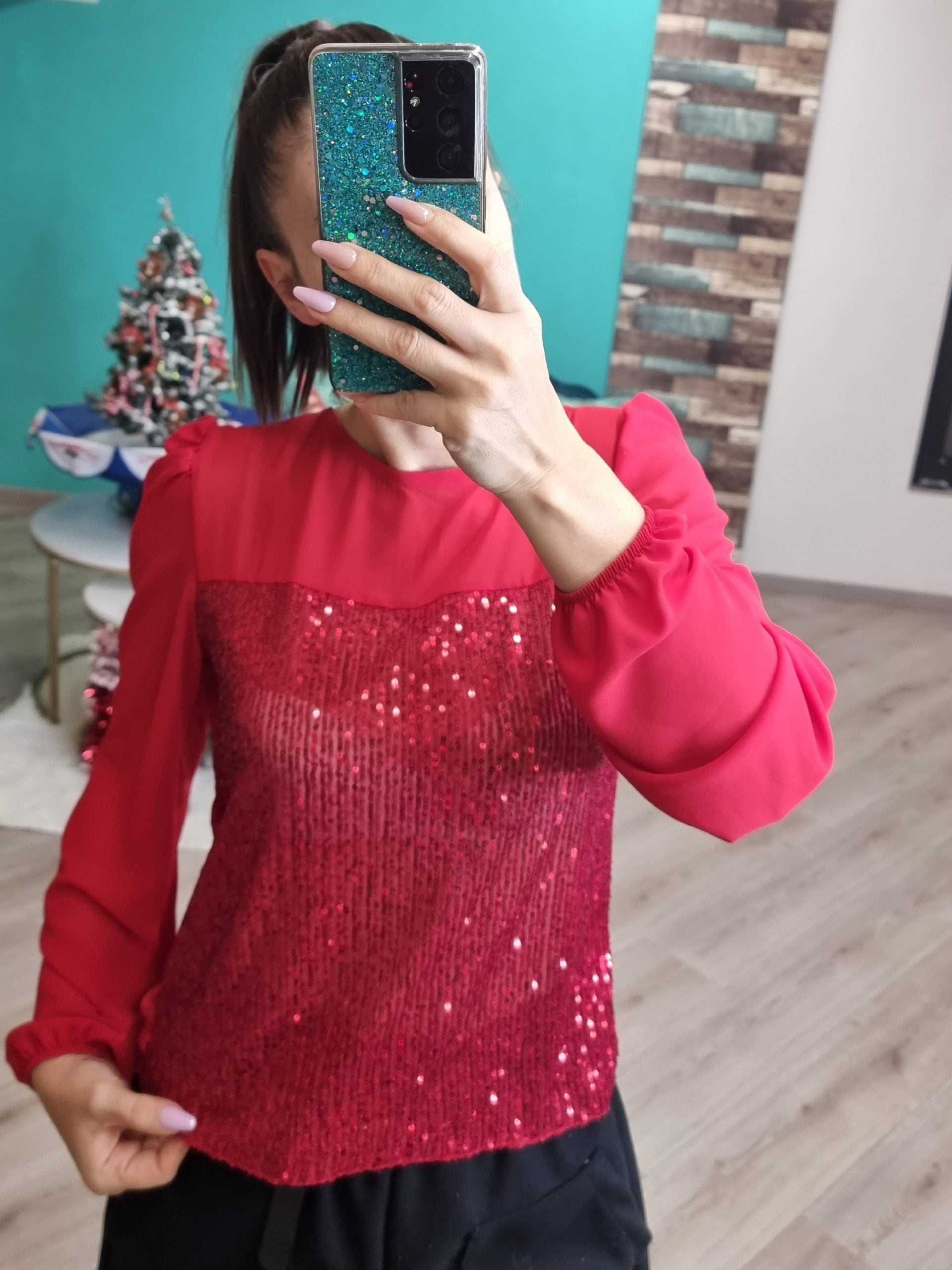 Blusa paillettes rossa