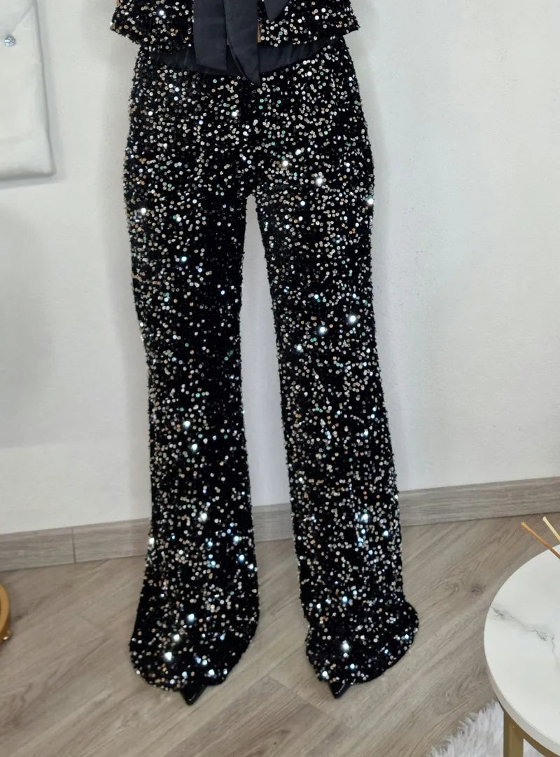 Pantalone paillettes argento