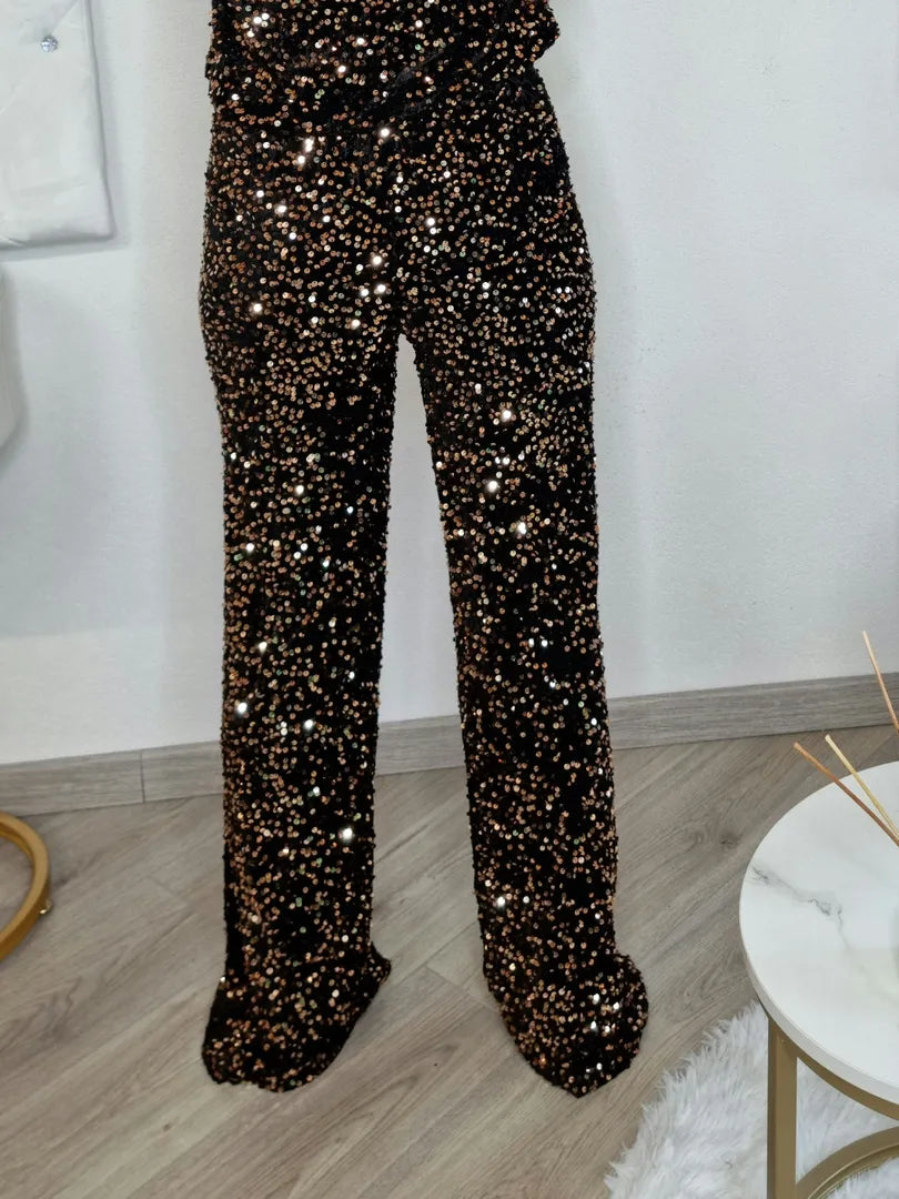 Pantalone paillettes oro