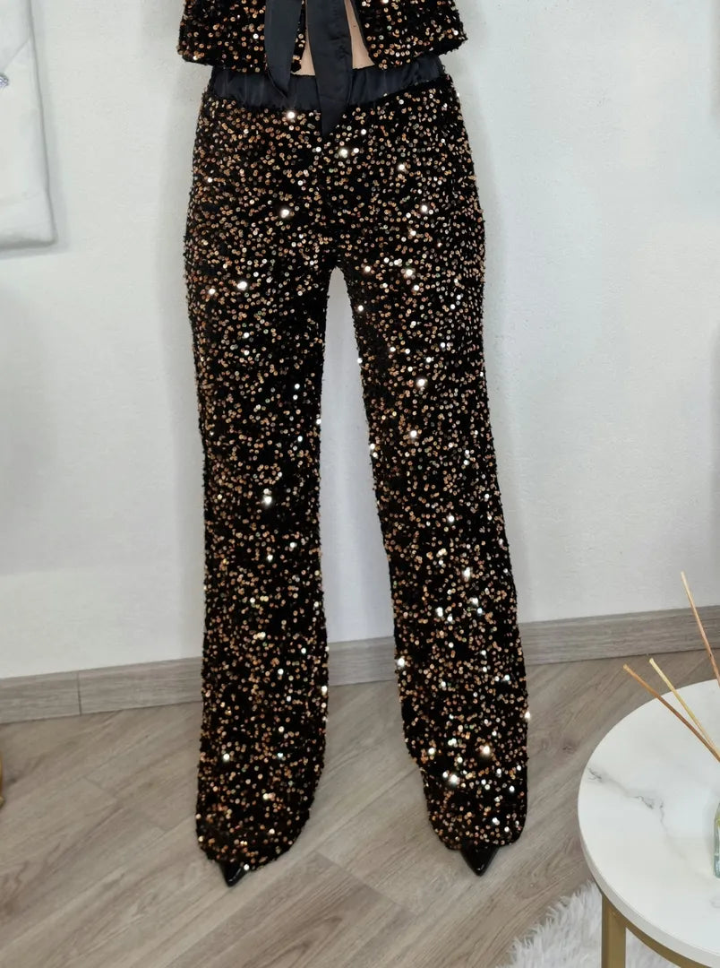 Pantalone paillettes oro