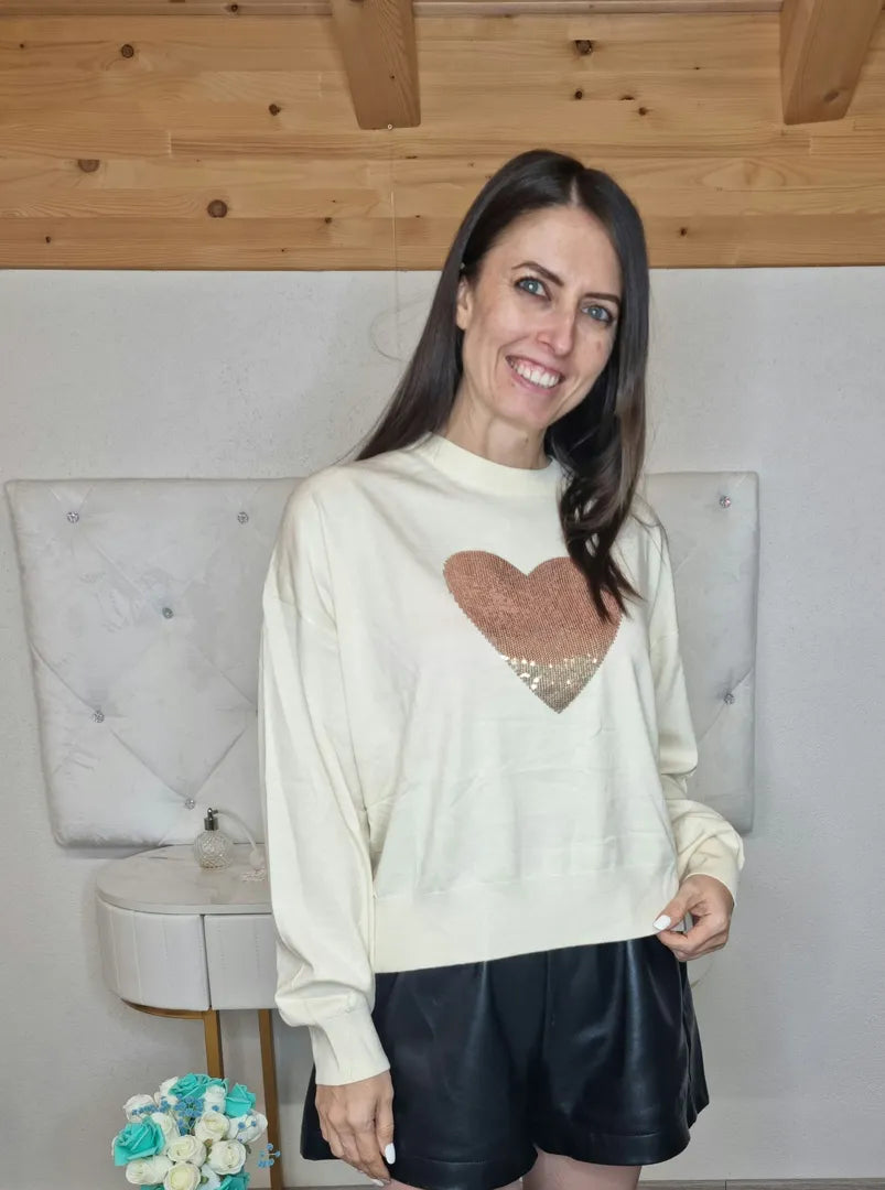 Pull coccinella cuore beige