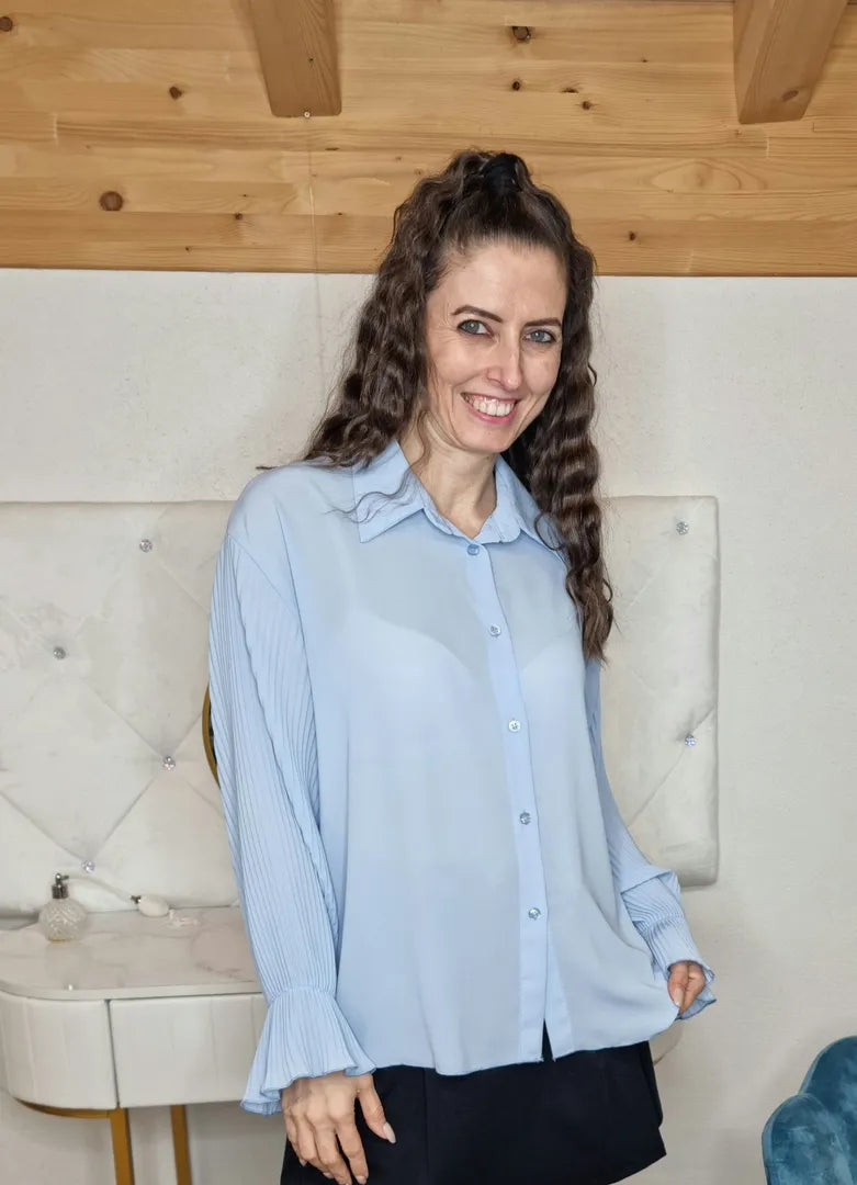 Camicia plissè azzurra