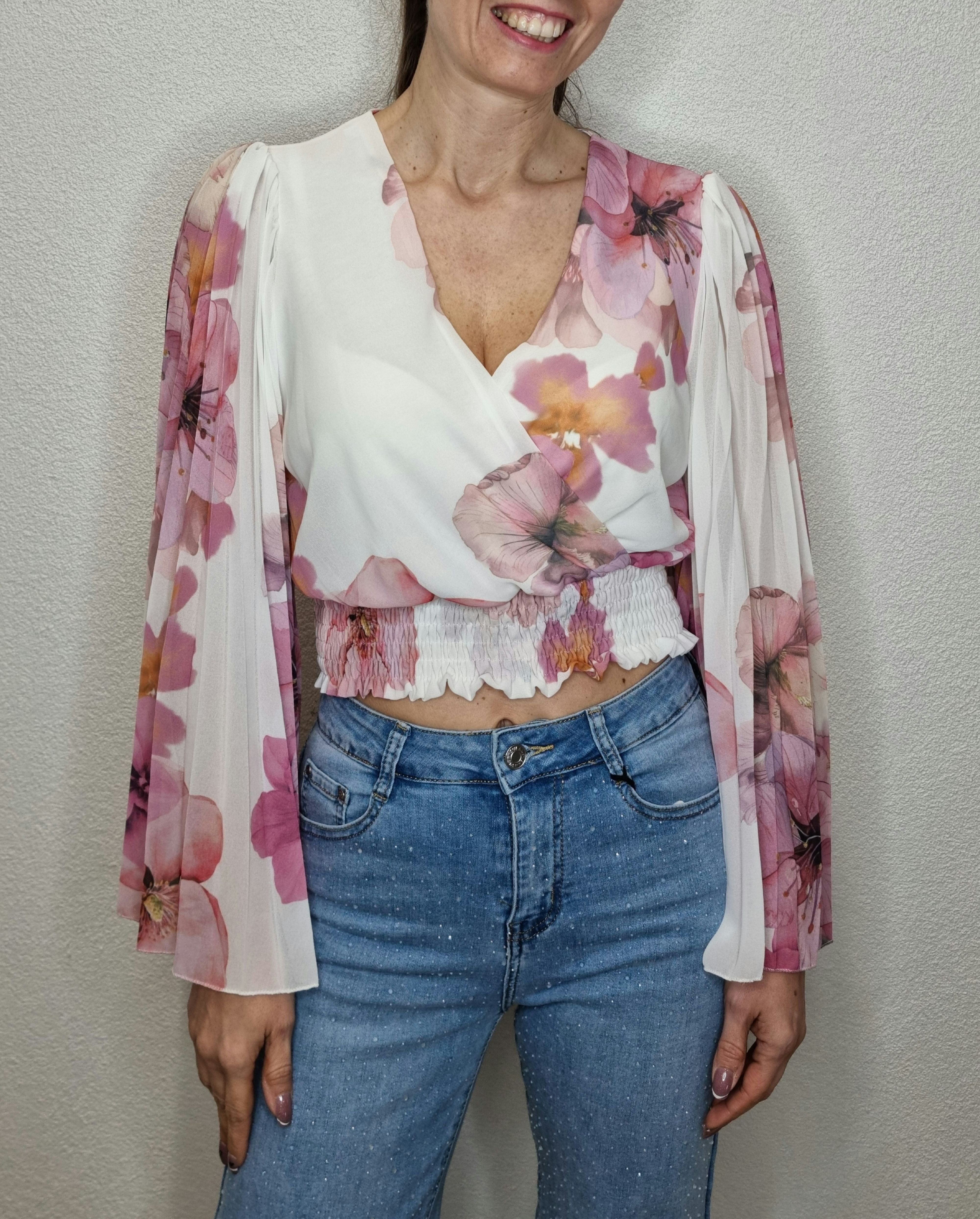 BLUSA CROP FIORE ROSA