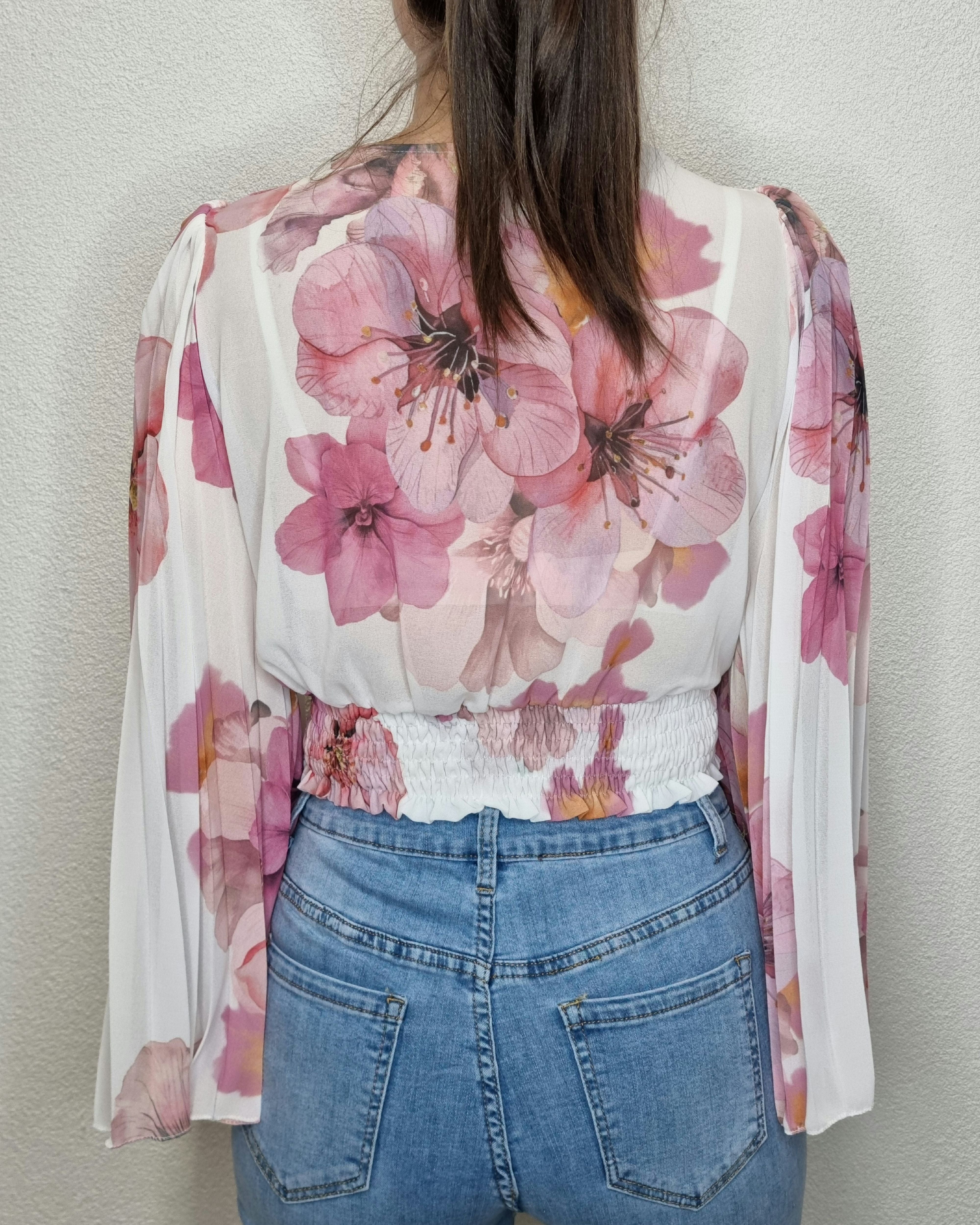 BLUSA CROP FIORE ROSA