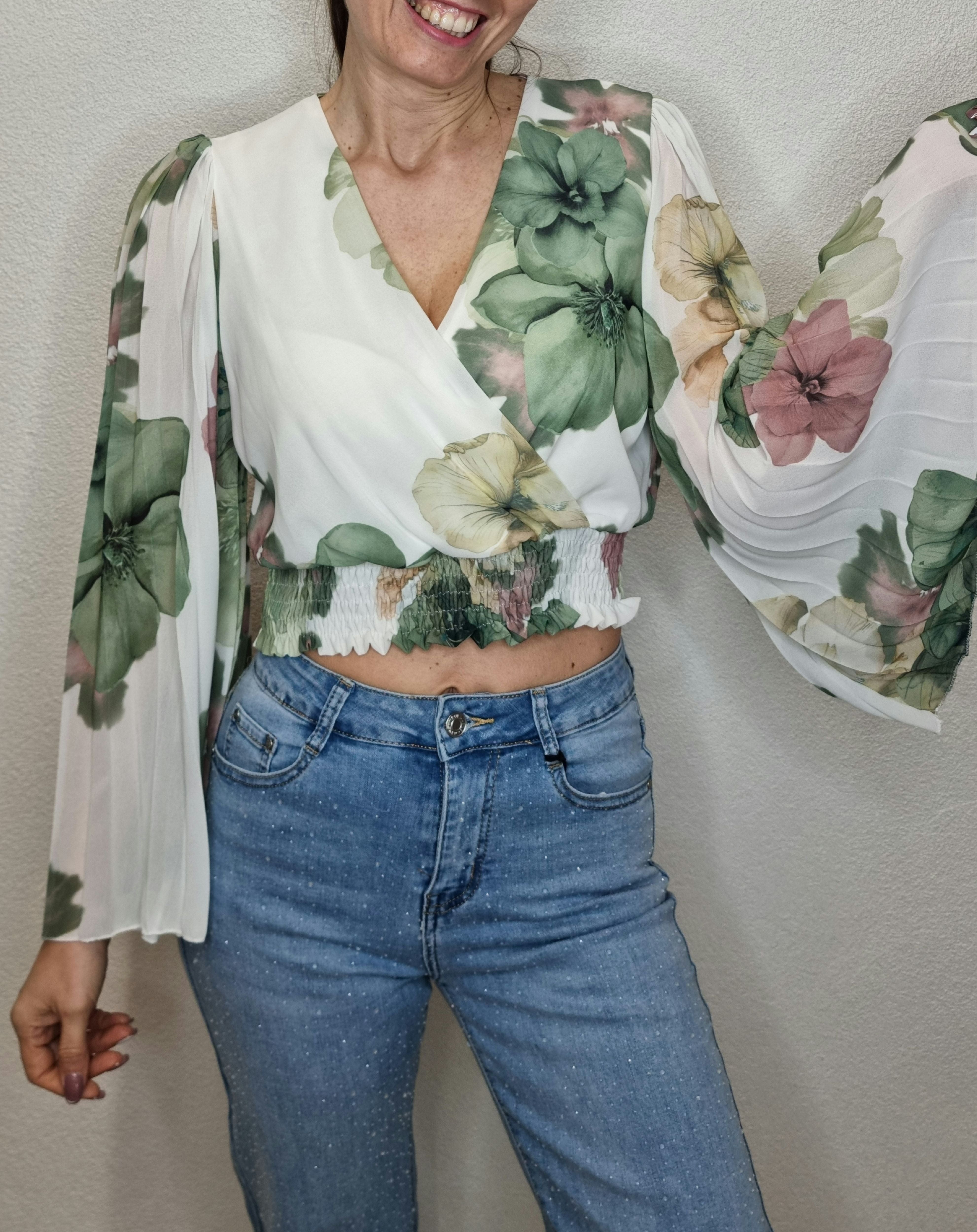 BLUSA CROP FIORE VERDE