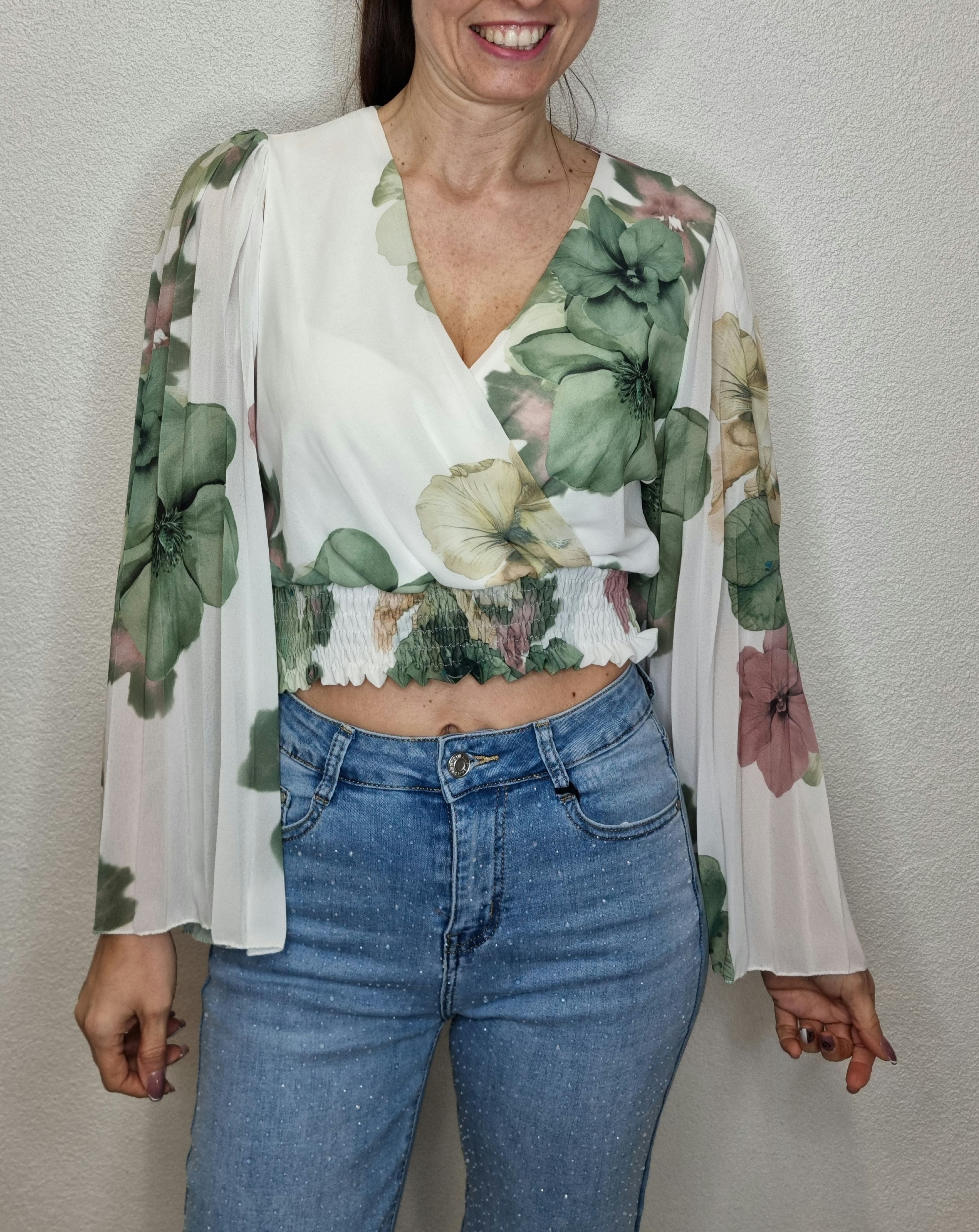 BLUSA CROP FIORE VERDE