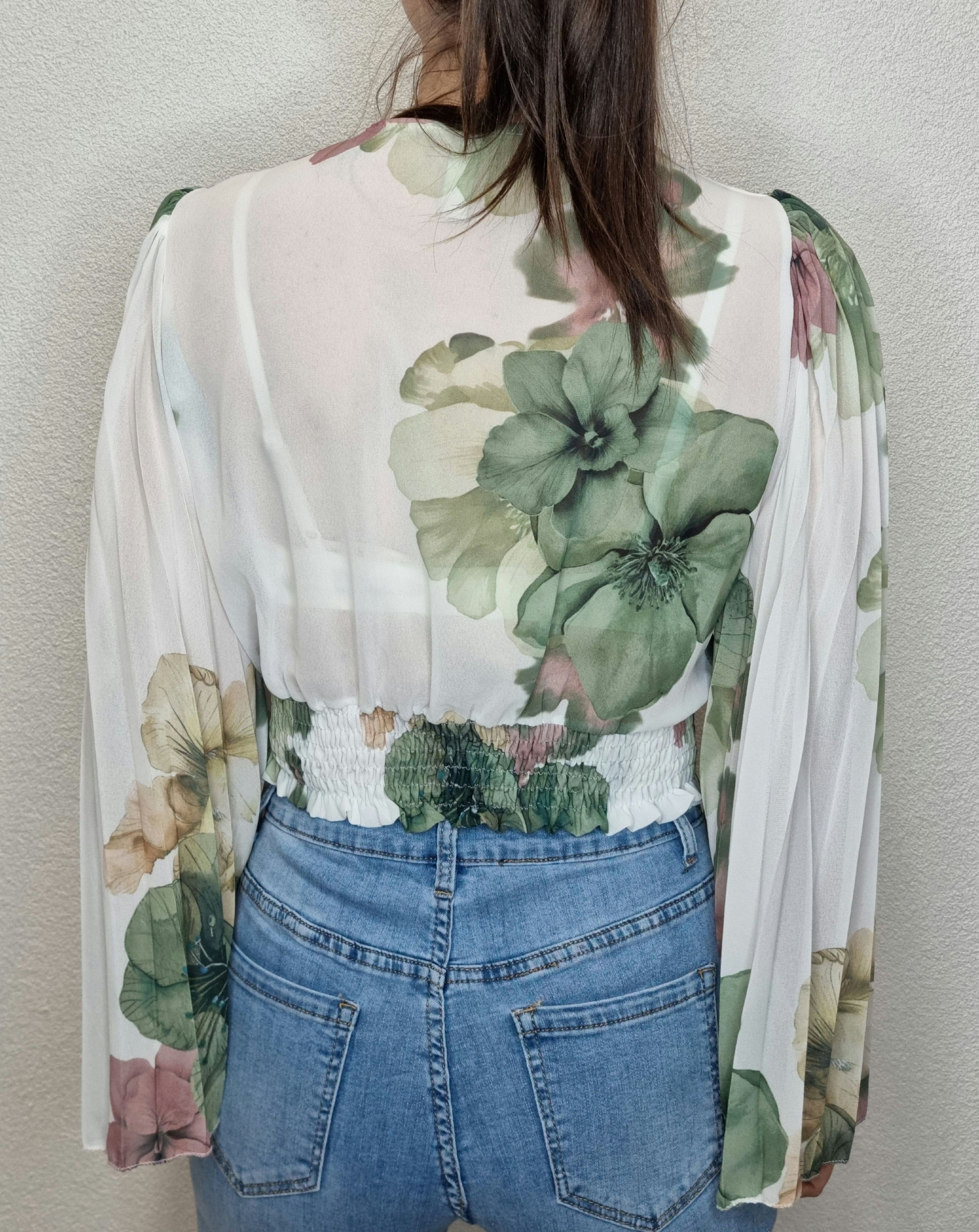 BLUSA CROP FIORE VERDE