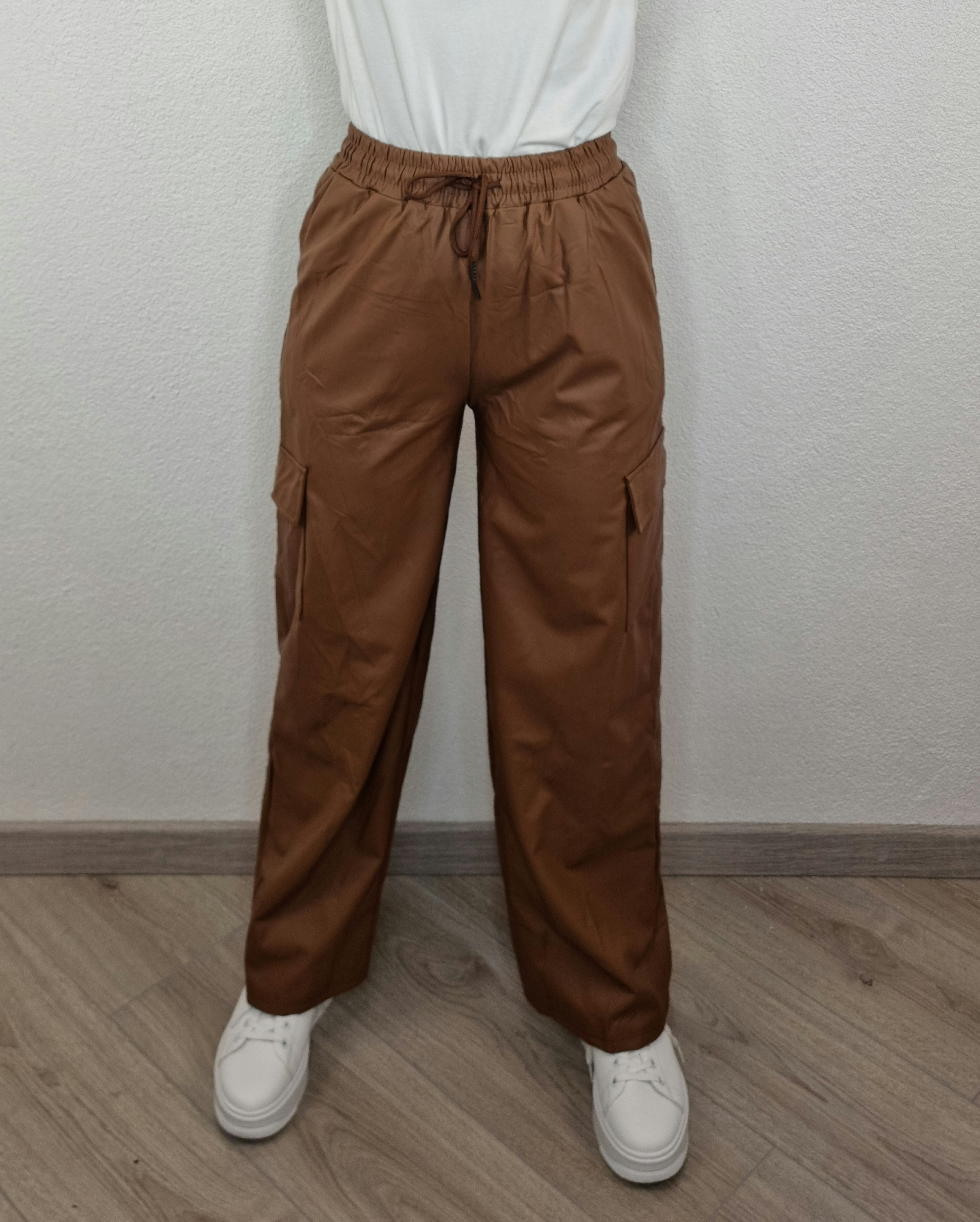 PANTALONE ECOPELLE CARGO CAMMELLO