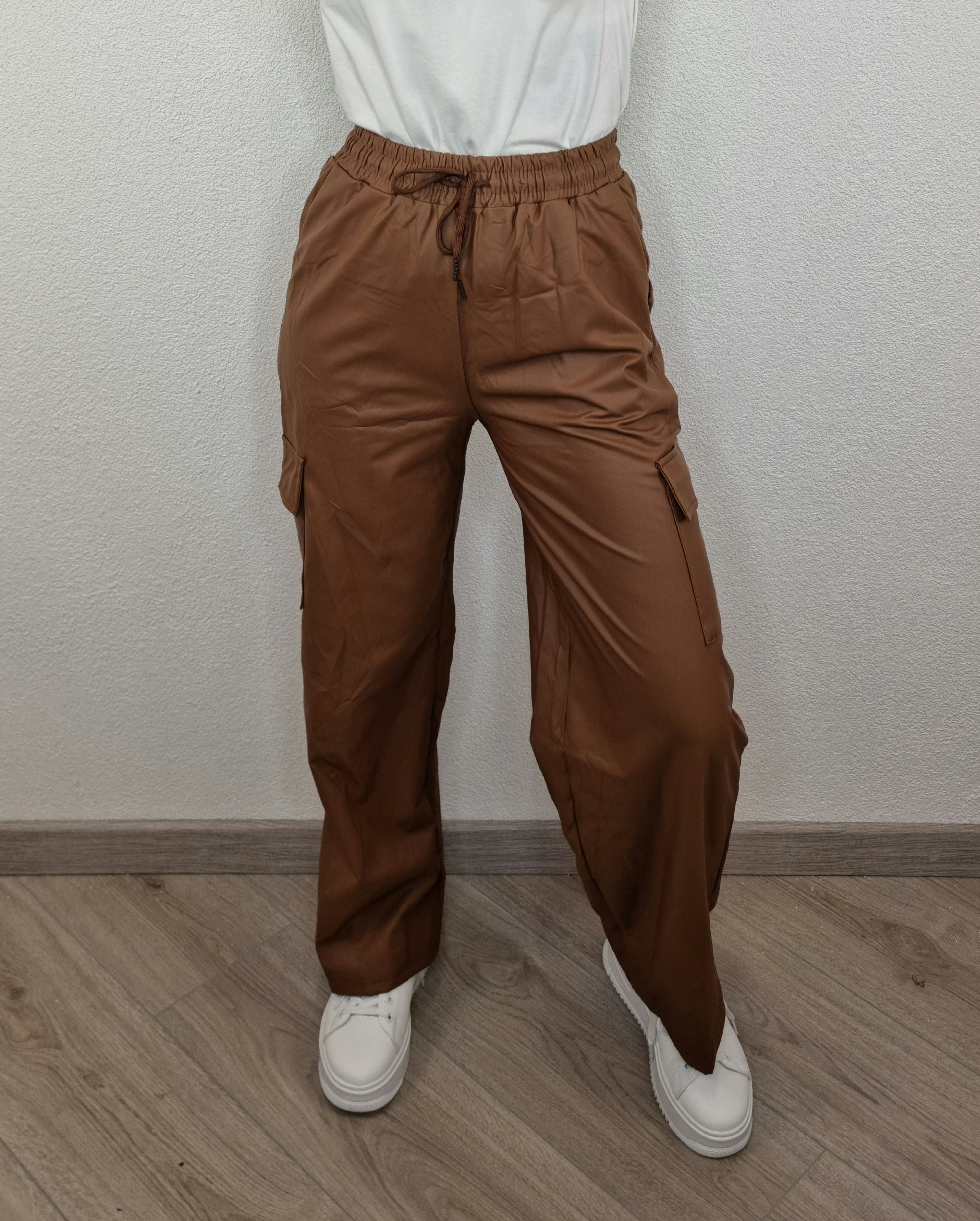 PANTALONE ECOPELLE CARGO CAMMELLO