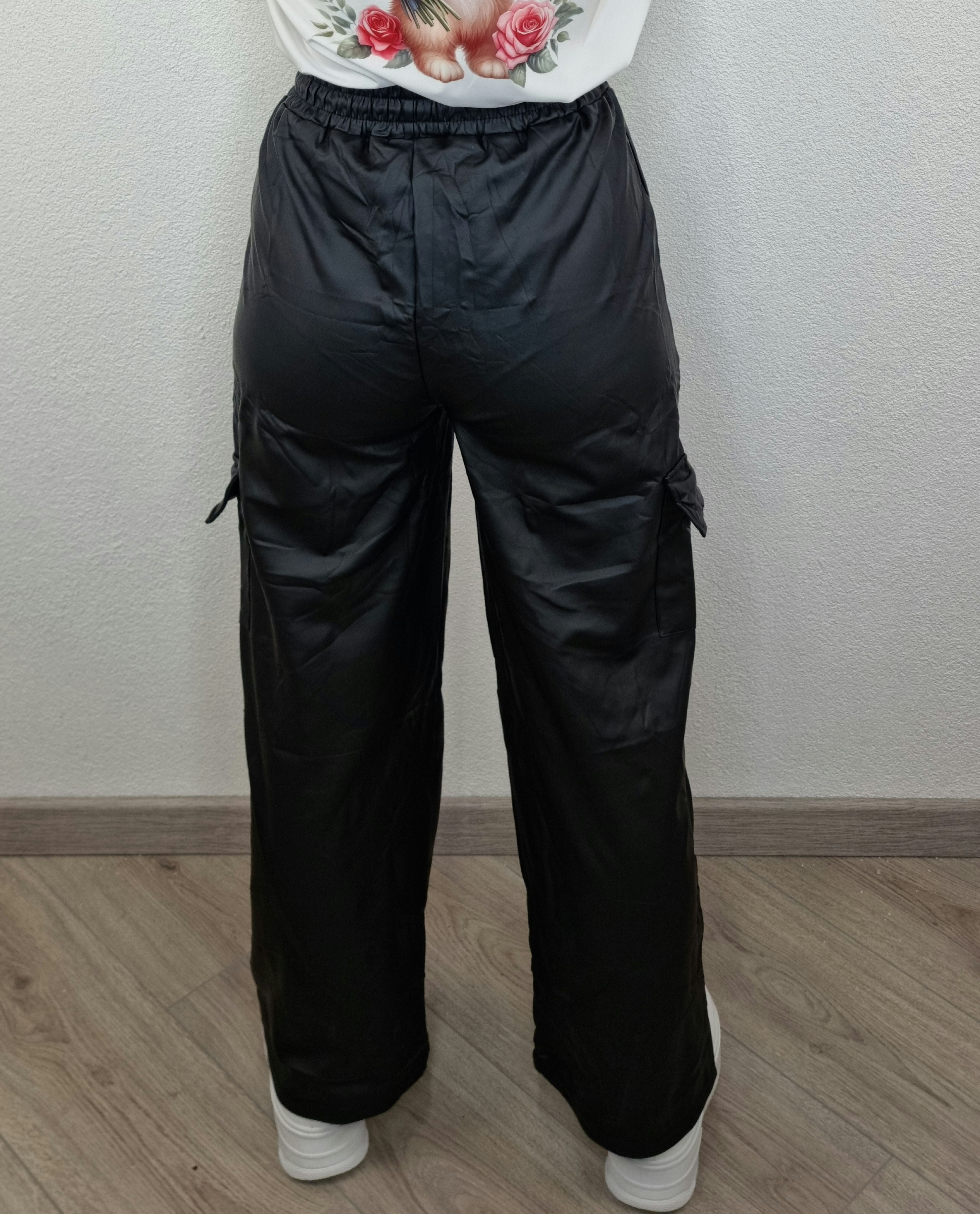 PANTALONE ECOPELLE CARGO NERO