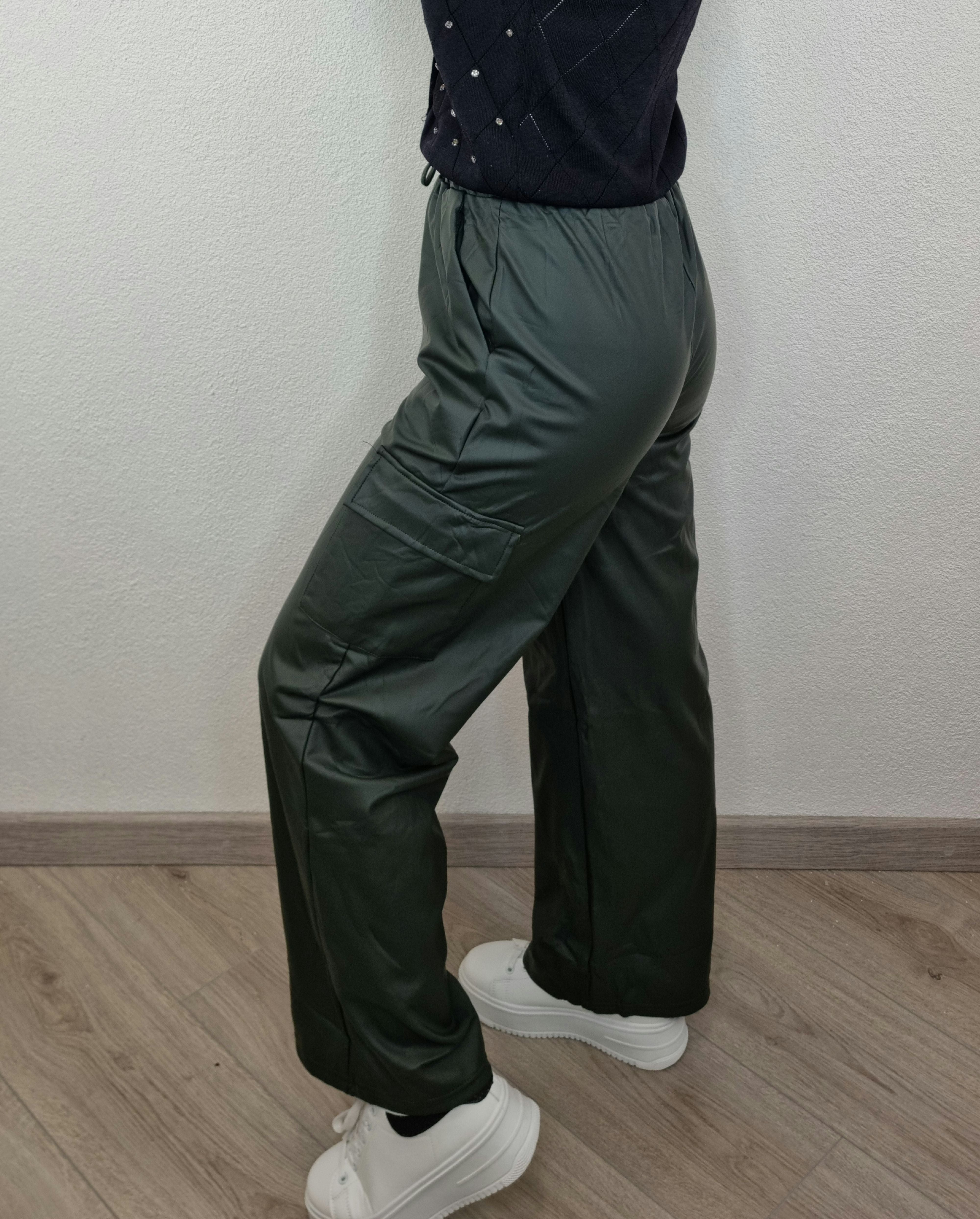 PANTALONE ECOPELLE CARGO VERDE