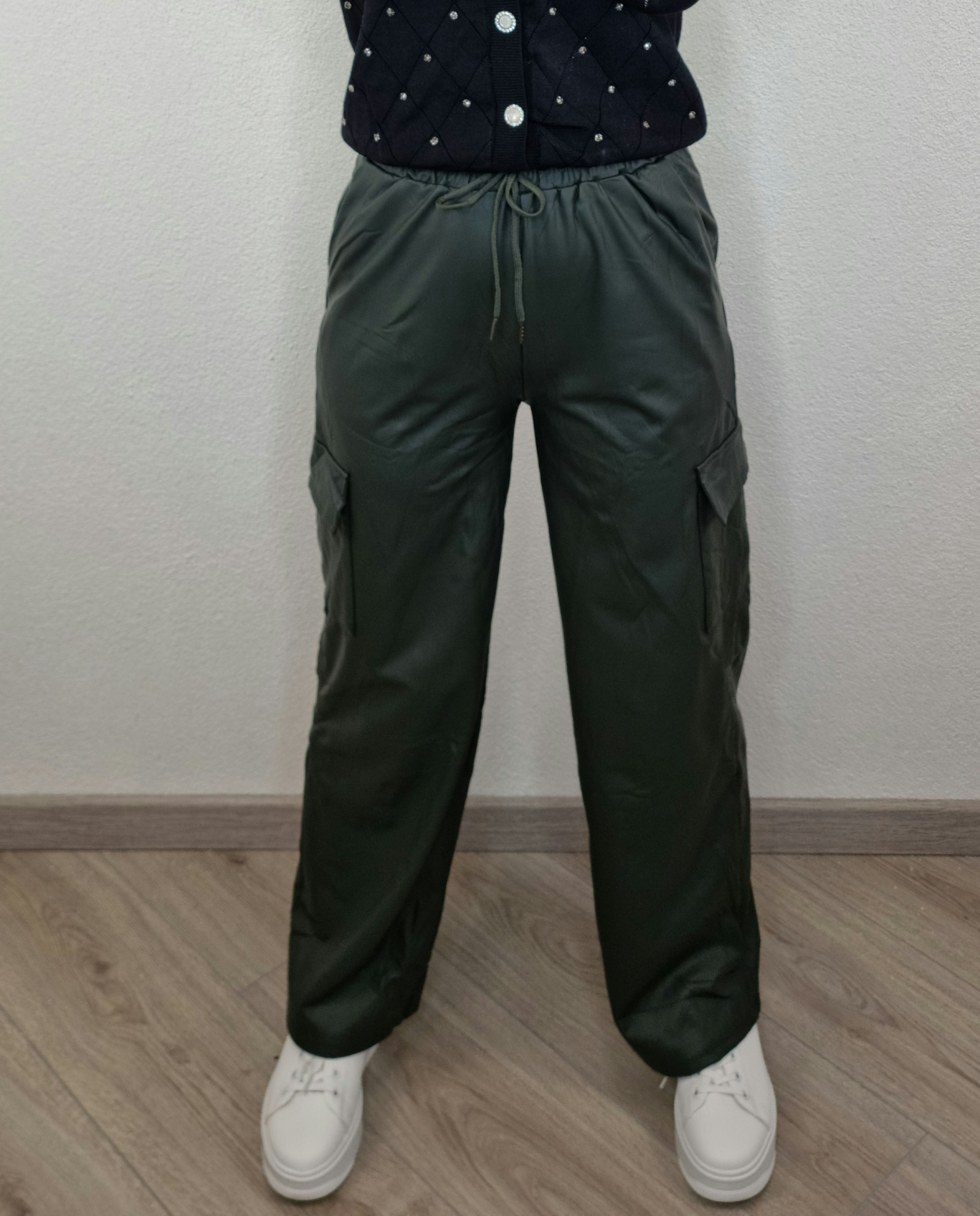 PANTALONE ECOPELLE CARGO VERDE