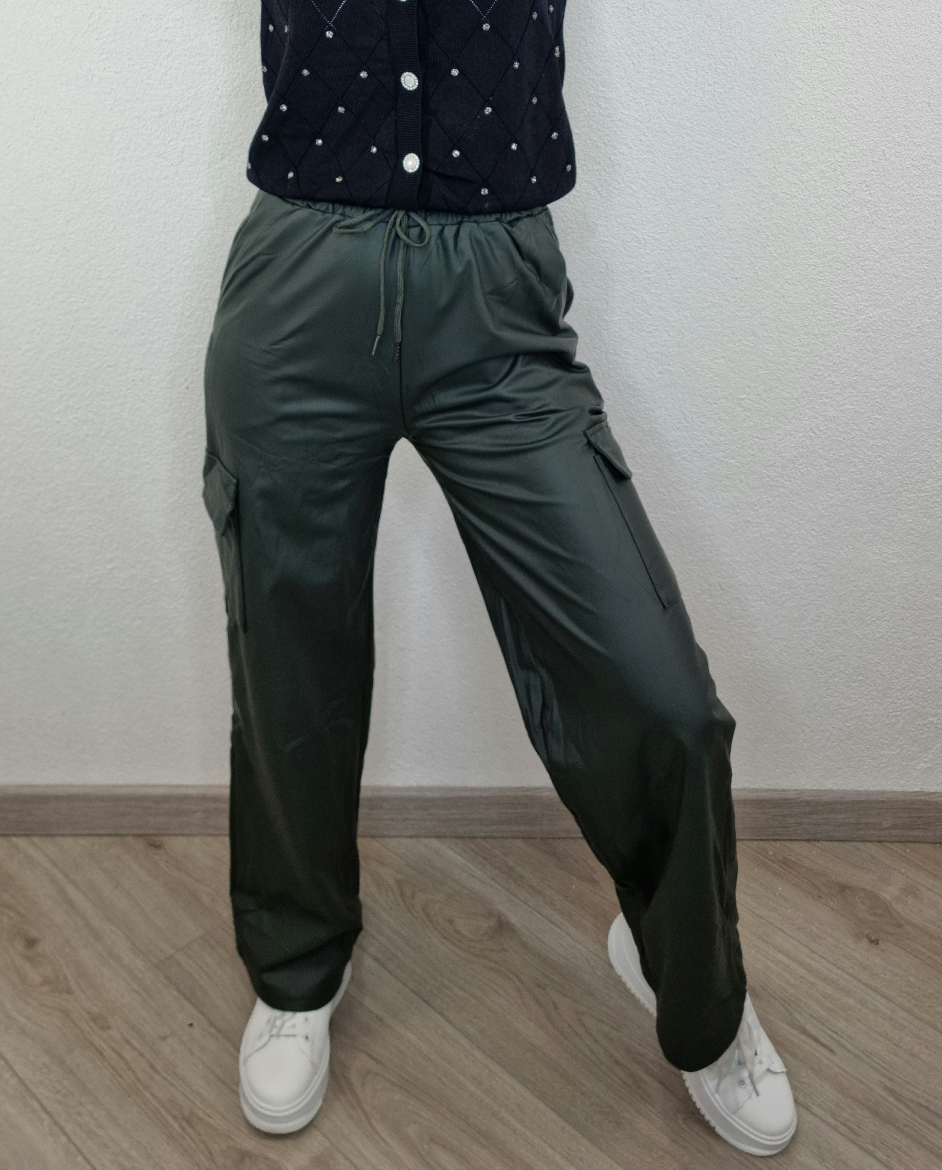 PANTALONE ECOPELLE CARGO VERDE