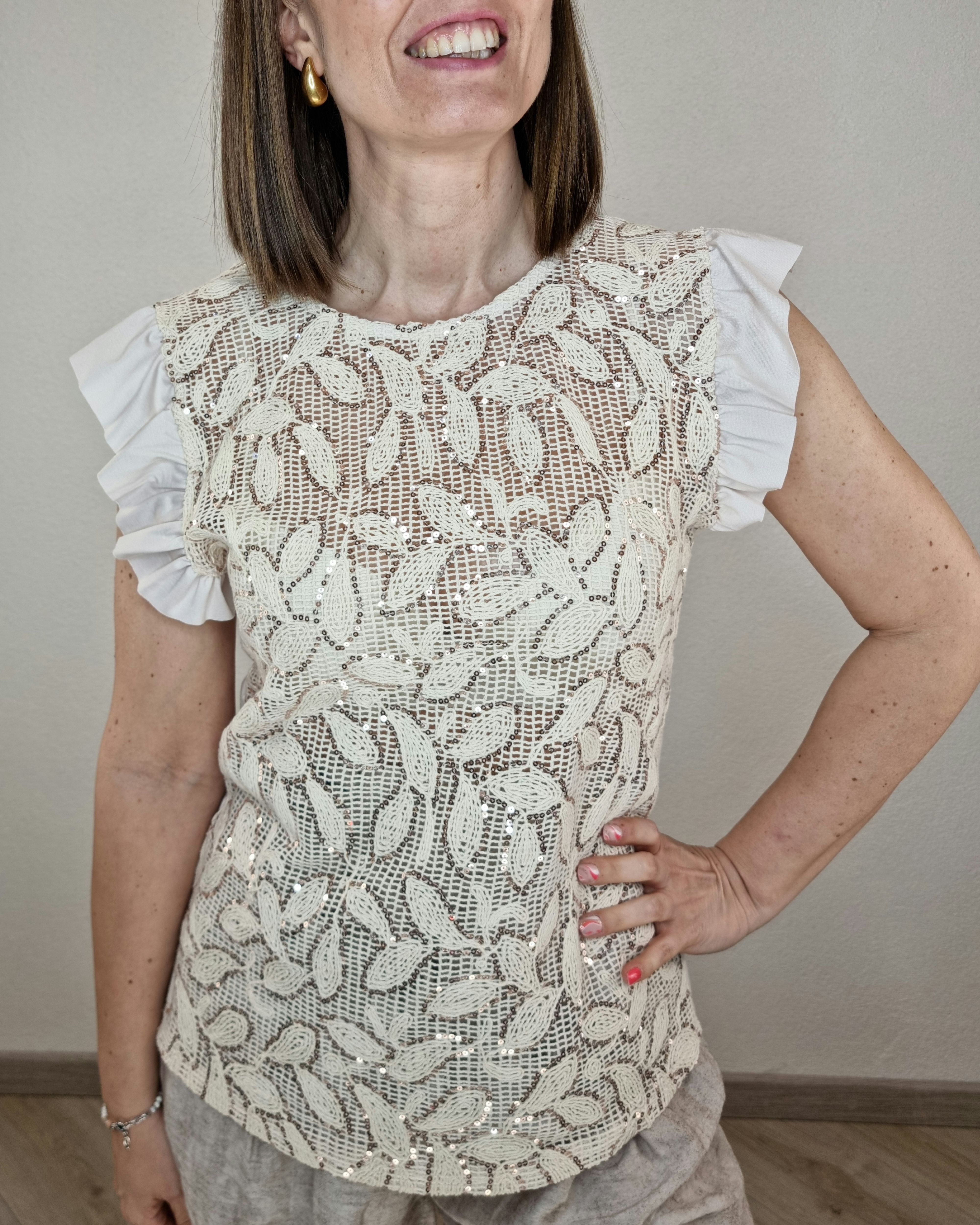 T-SHIRT RICAMO BEIGE