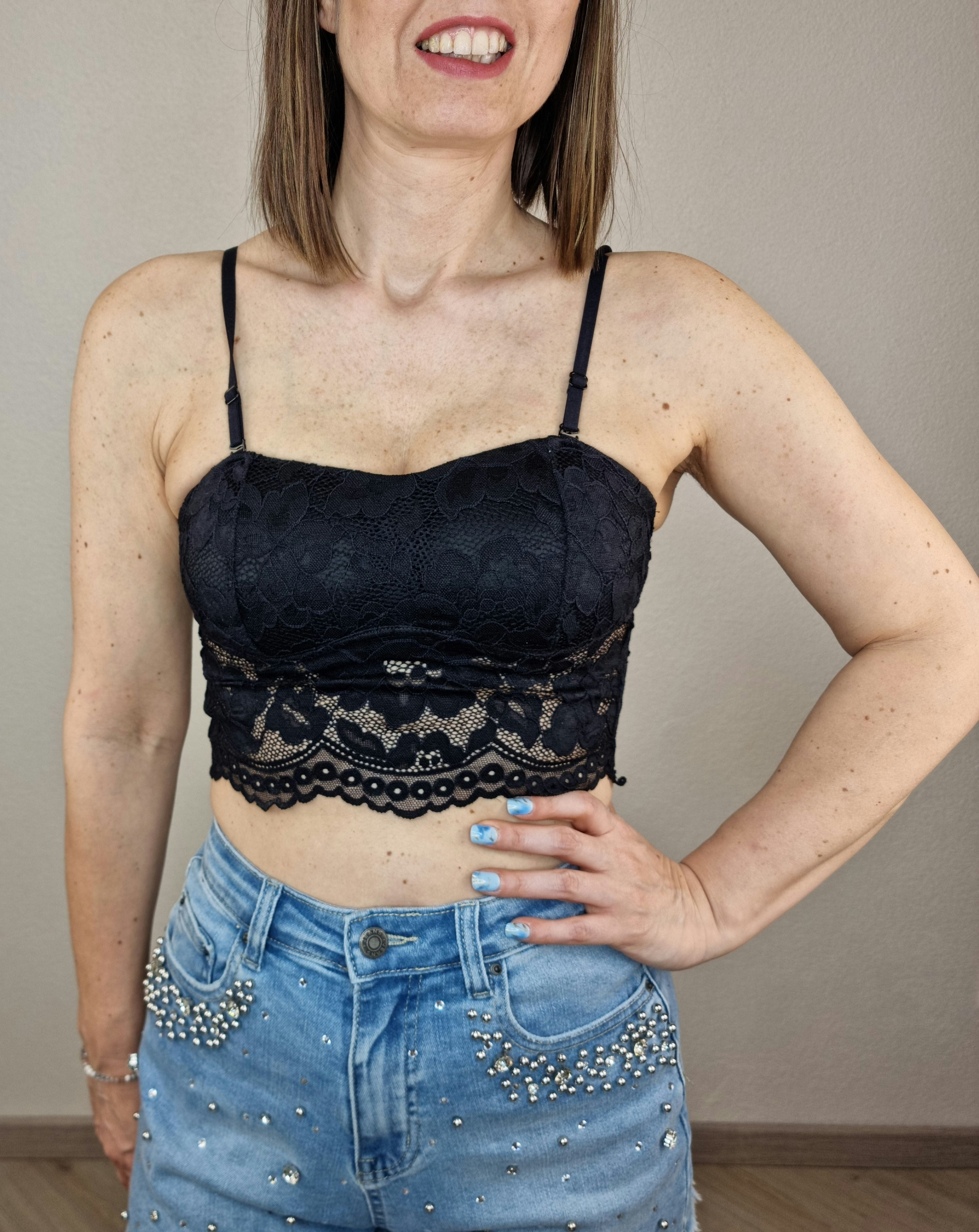 TOP PIZZO BRALETTE NERO