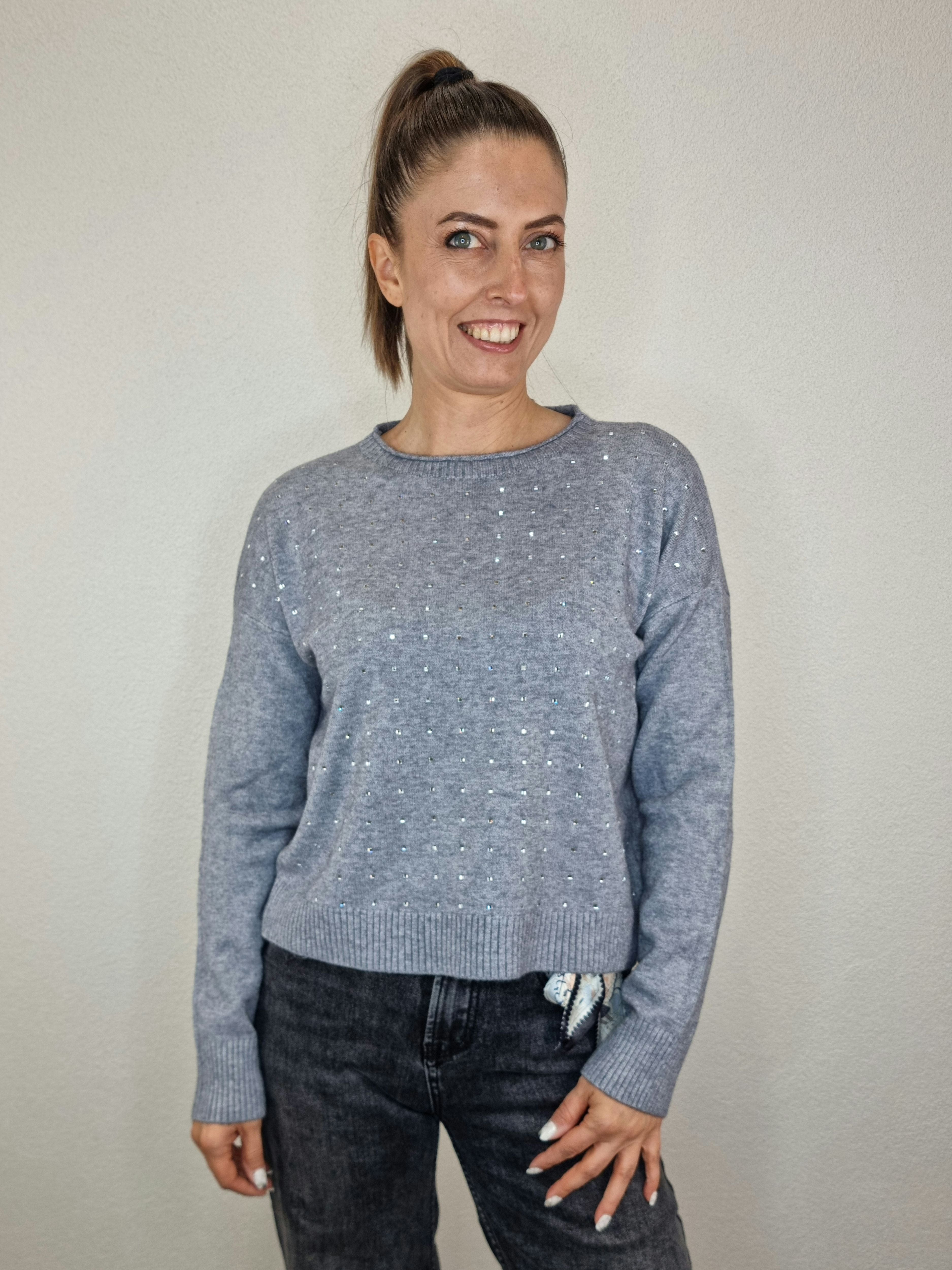 PULL COCCINELLA STRASS GRIGIO
