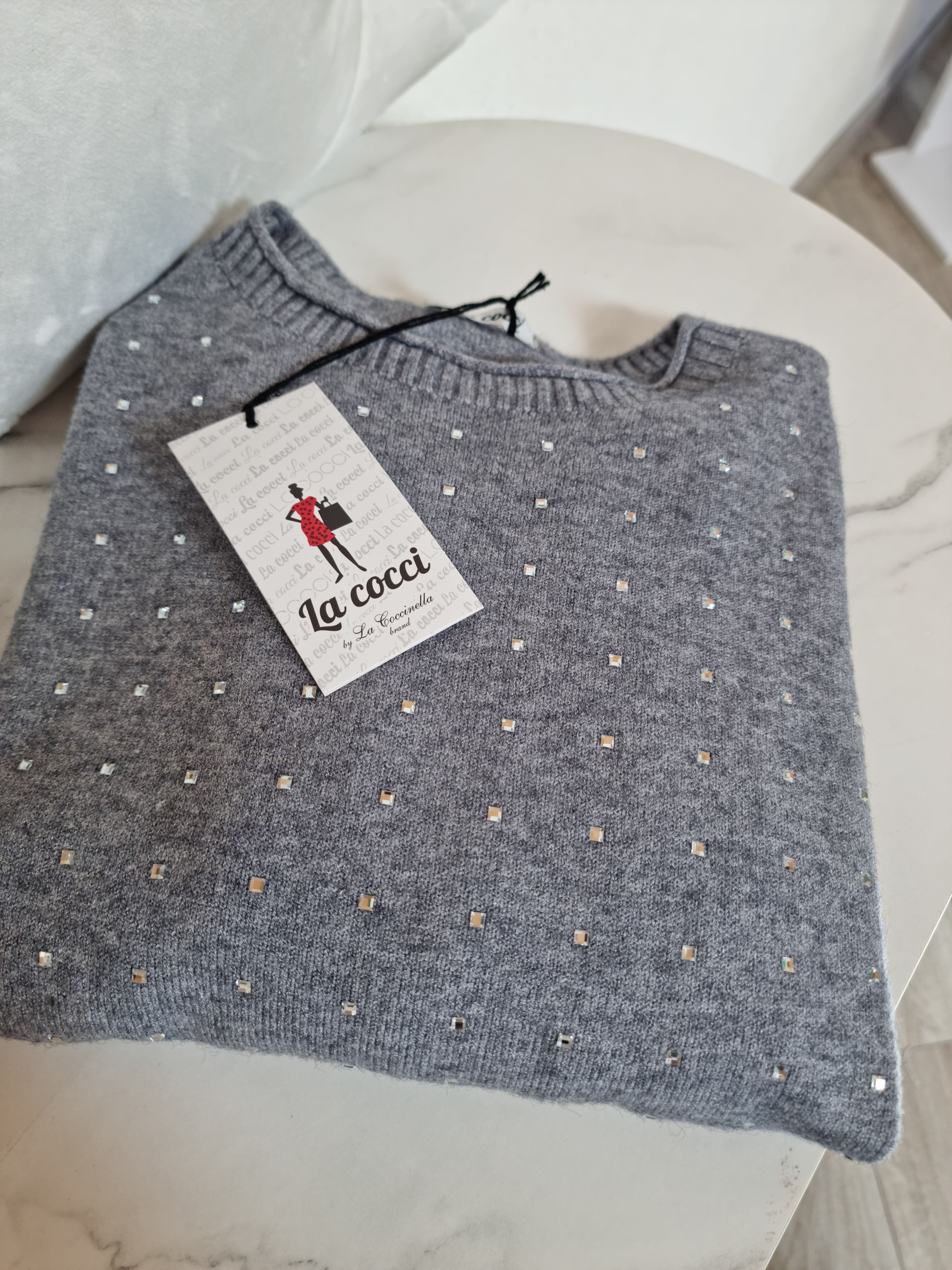 PULL COCCINELLA STRASS GRIGIO