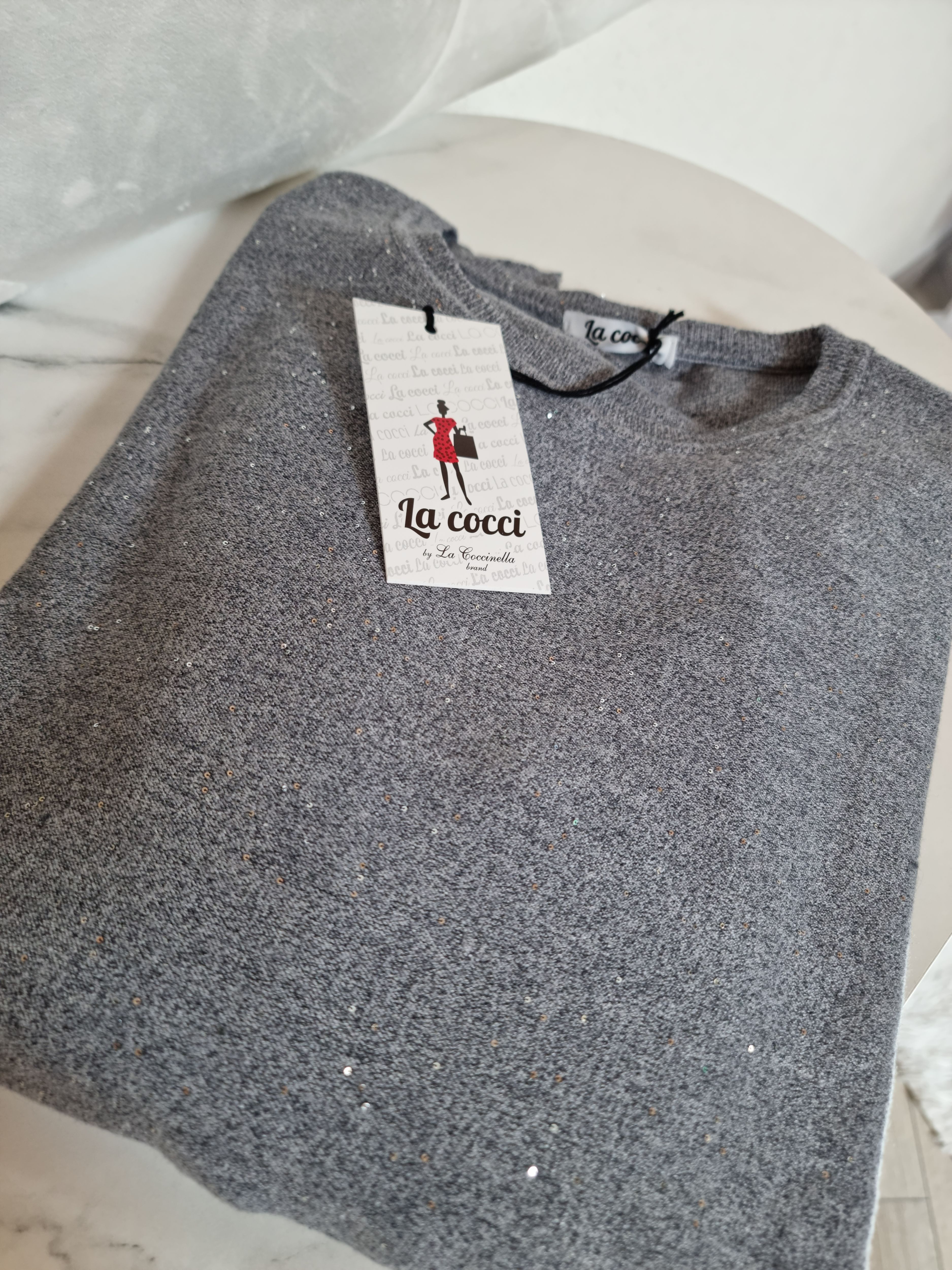 PULL COCCINELLA PAILLETTES GRIGIO