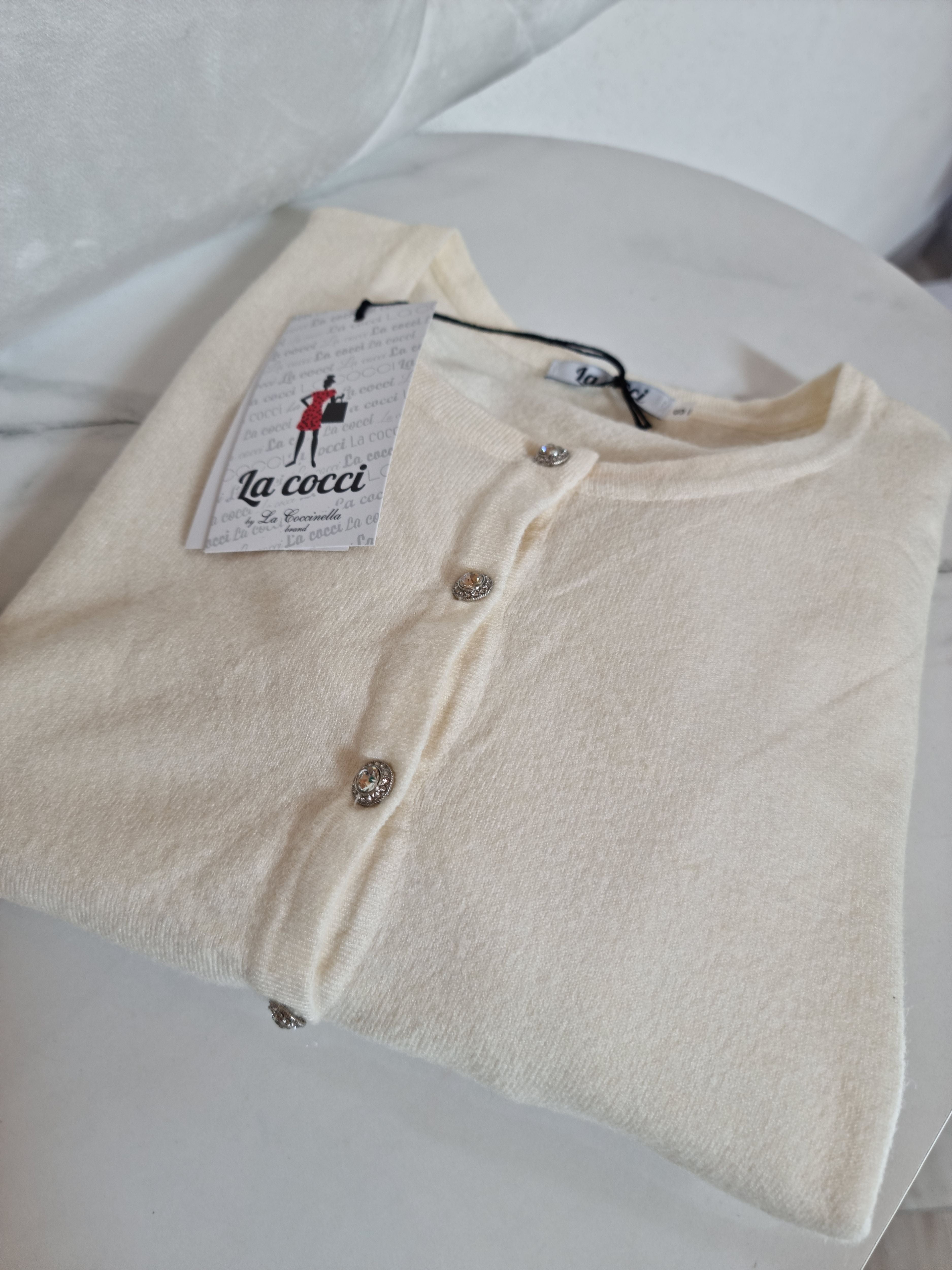 CARDIGAN COCCINELLA STRASS BIANCO