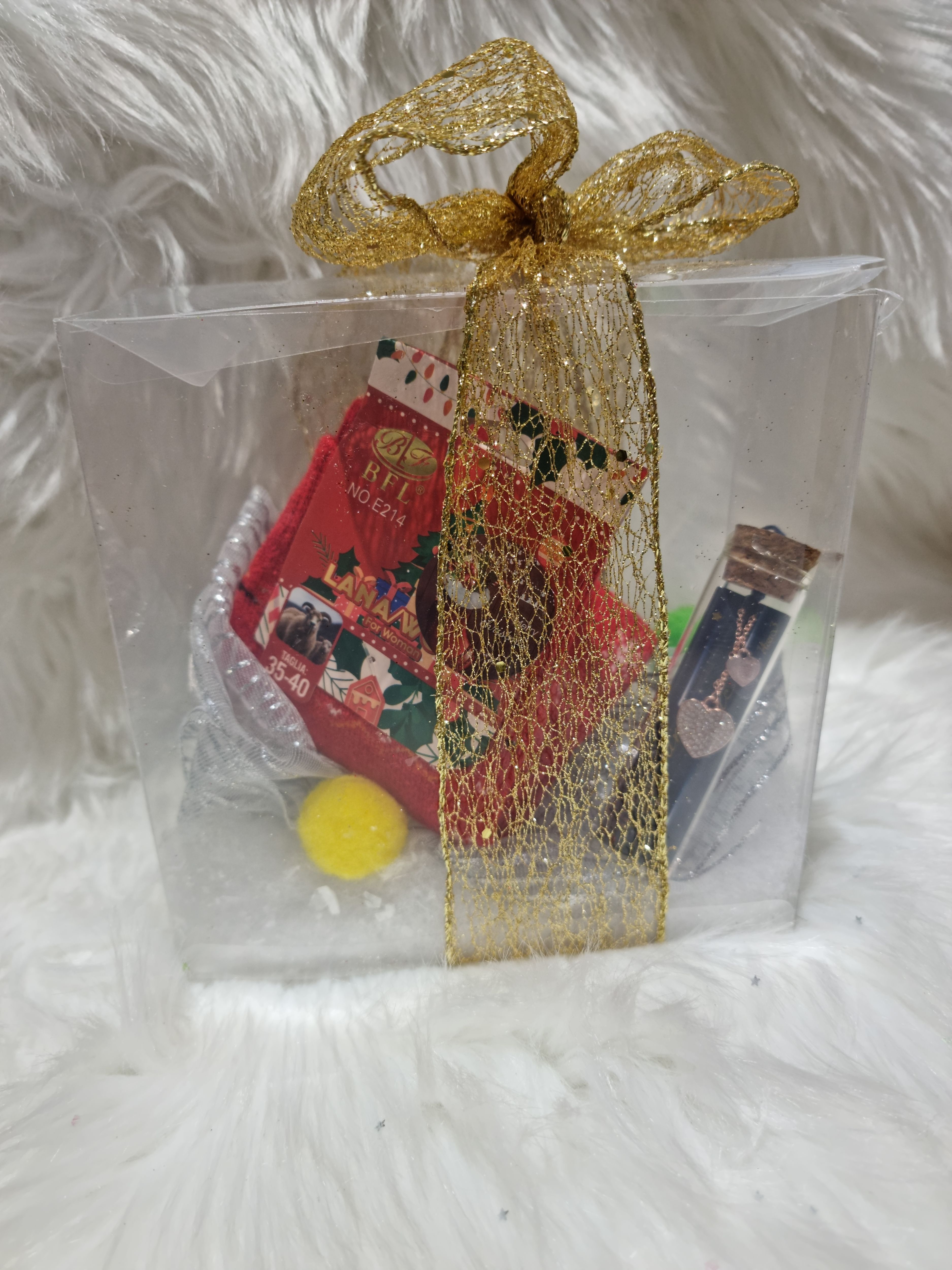 CONFEZIONE CALZINO IN LANA RENNA E CIONDOLO CUORE ORO