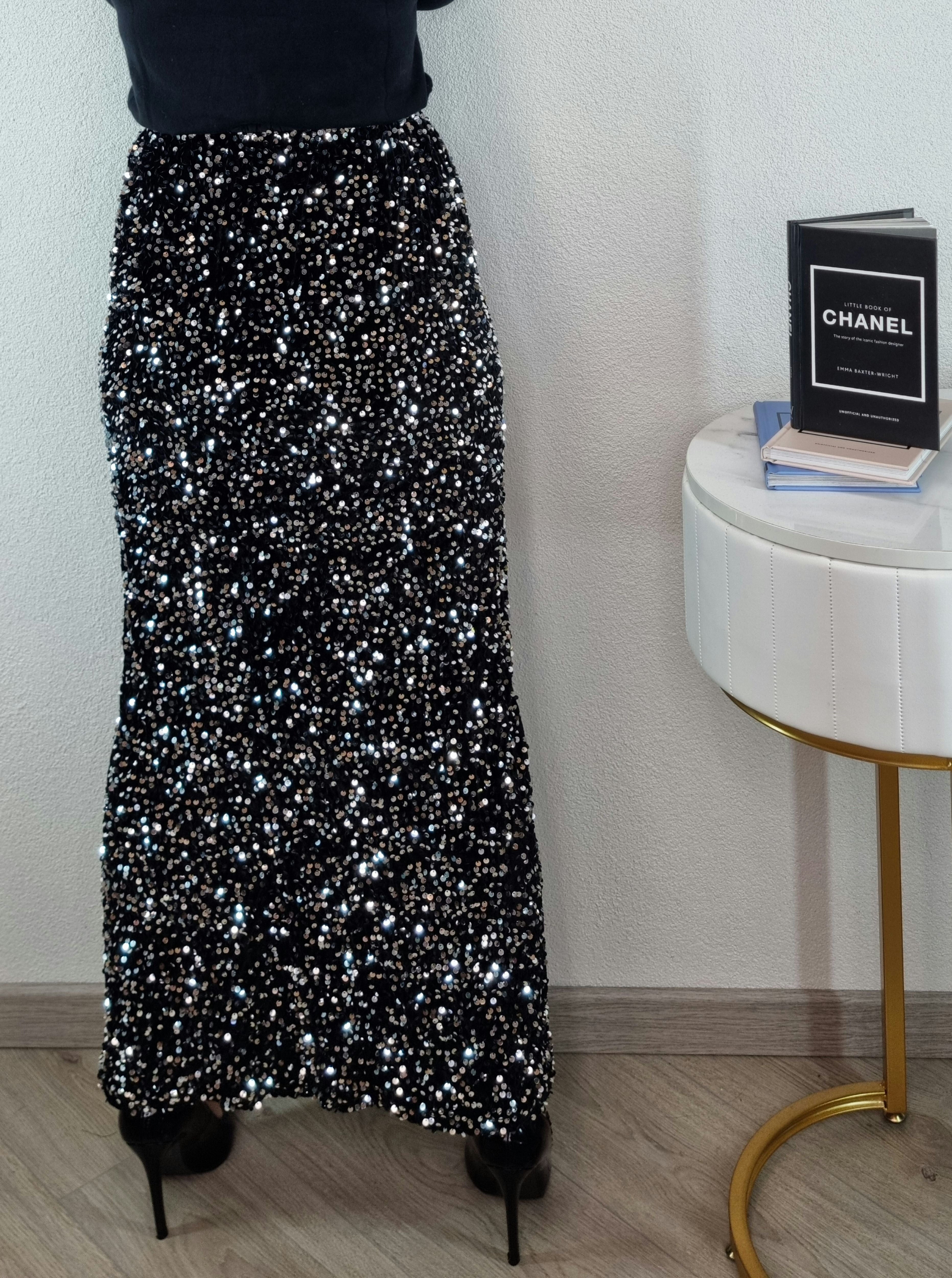 GONNA LUNGA PAIETTES NERO