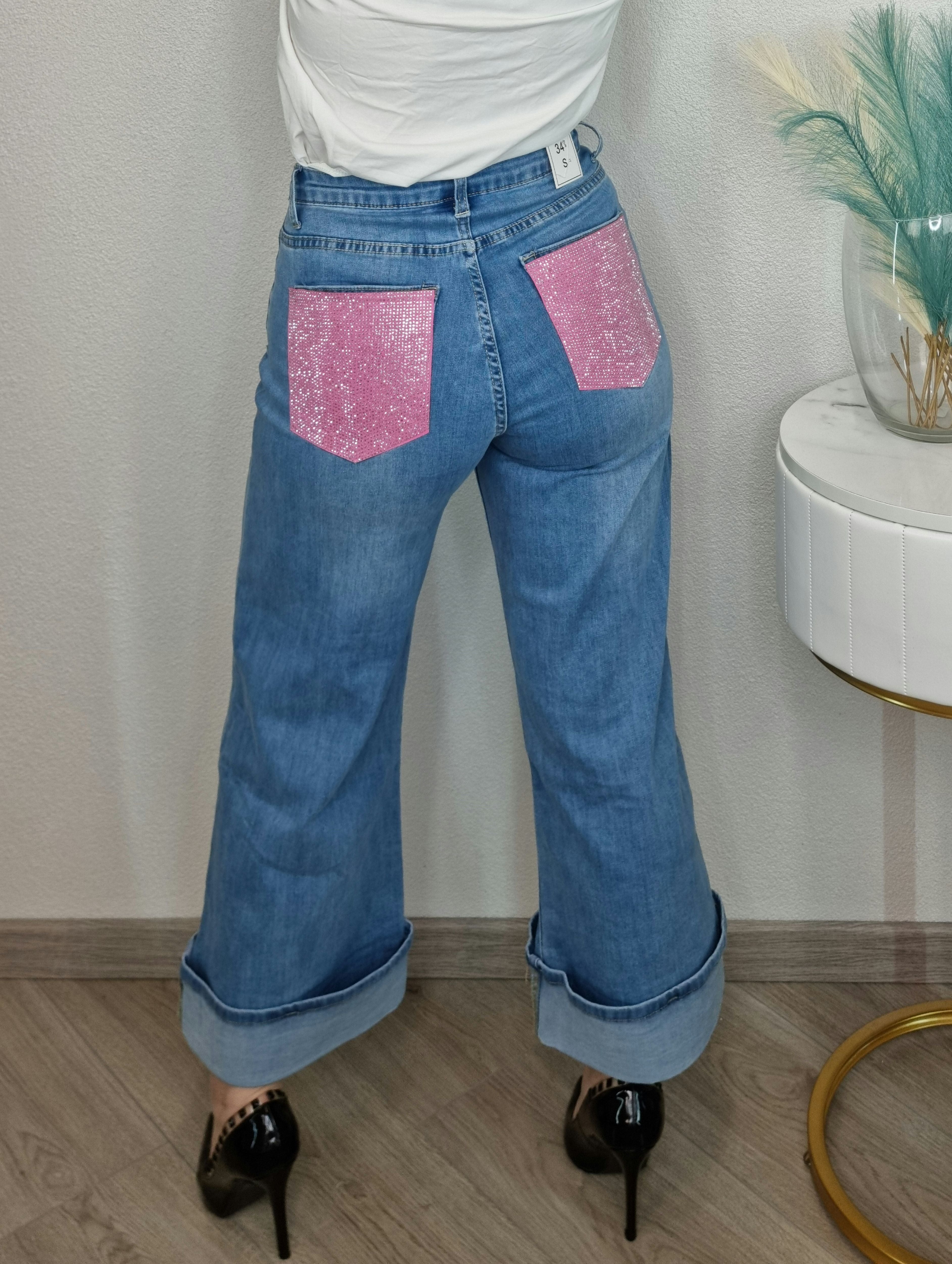 JEANS TASCA STRASS ROSA