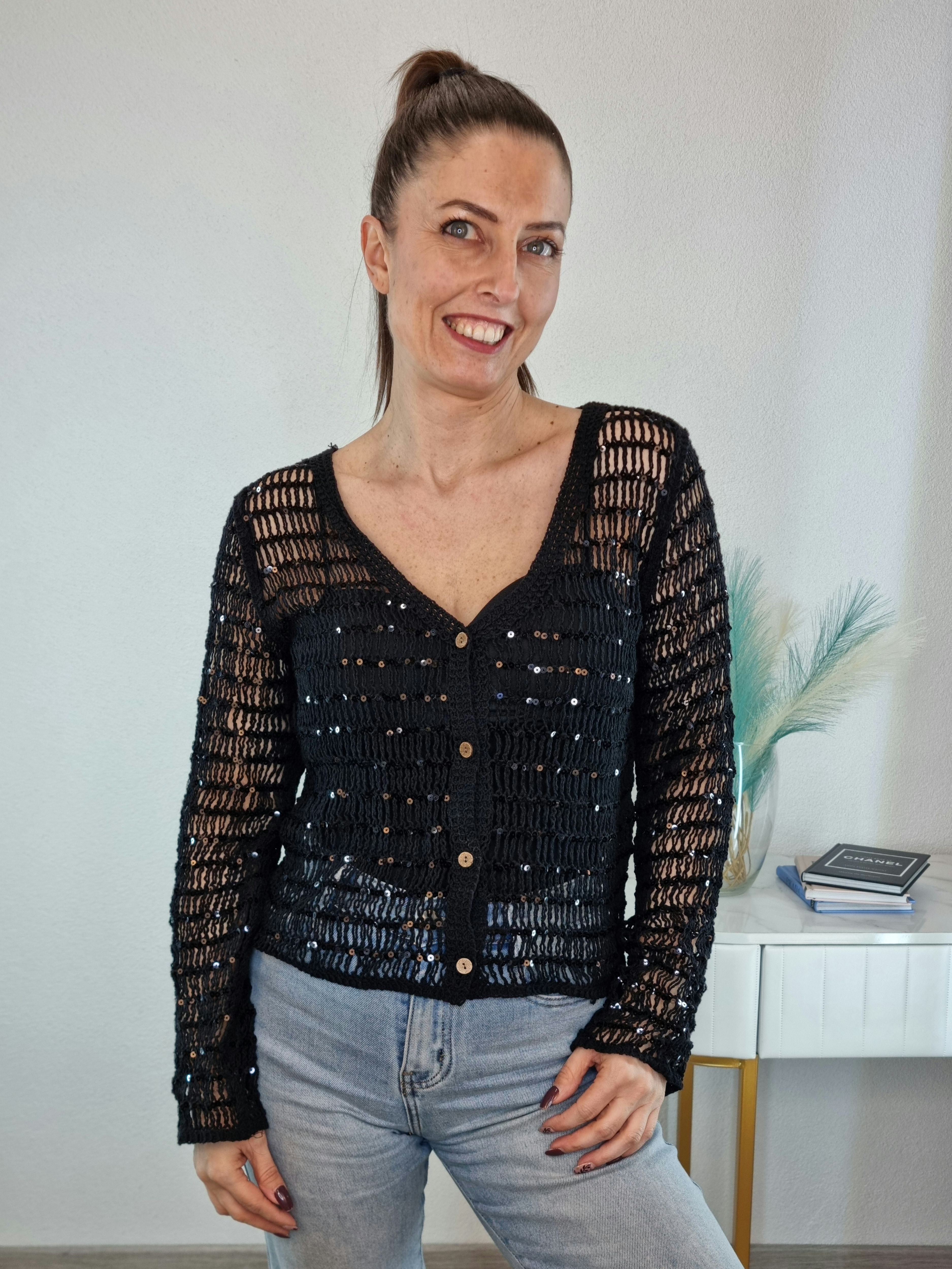 CARDIGAN PAILLETTES NERO