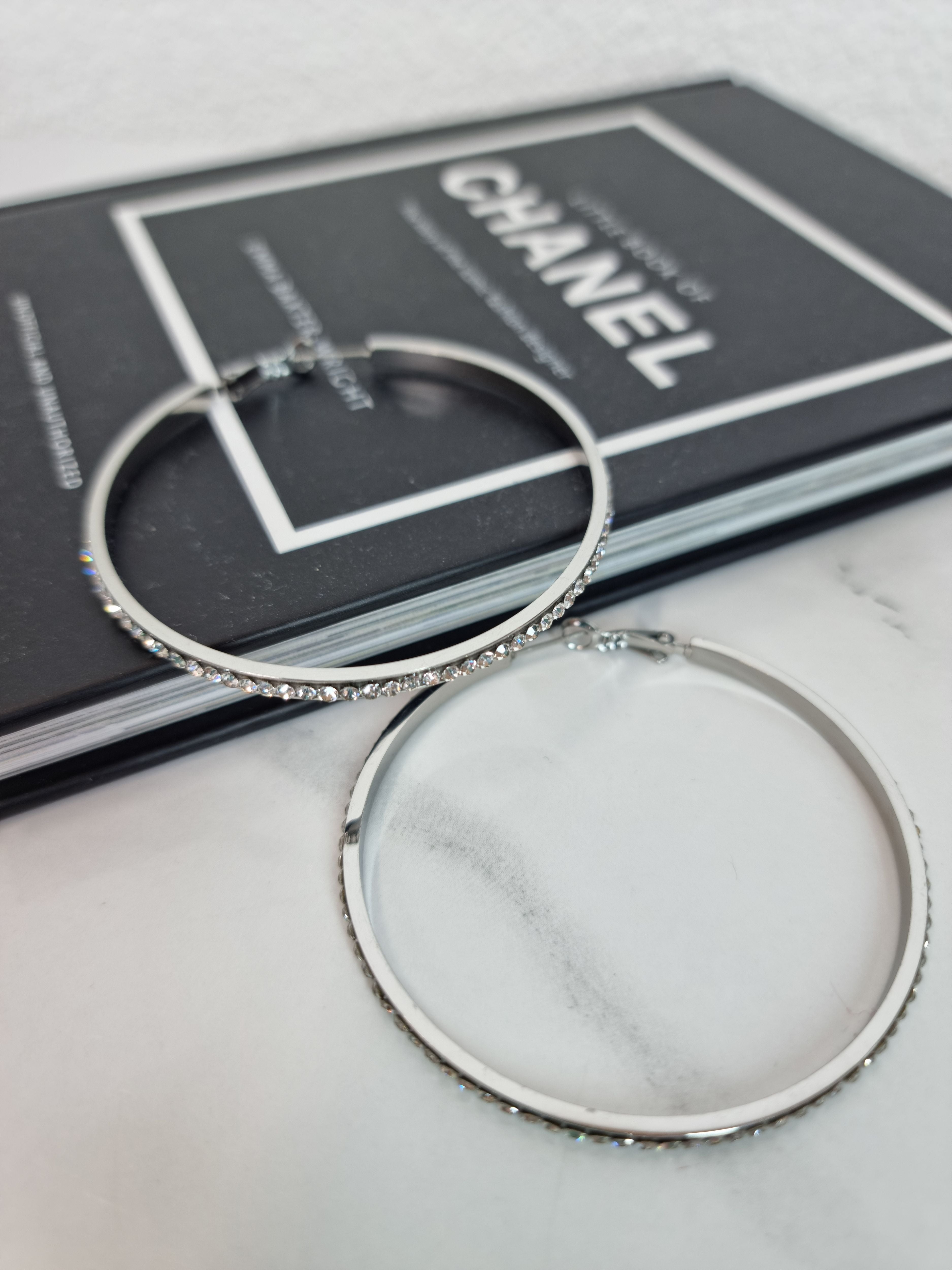 ORECCHINO cerchio strass argento