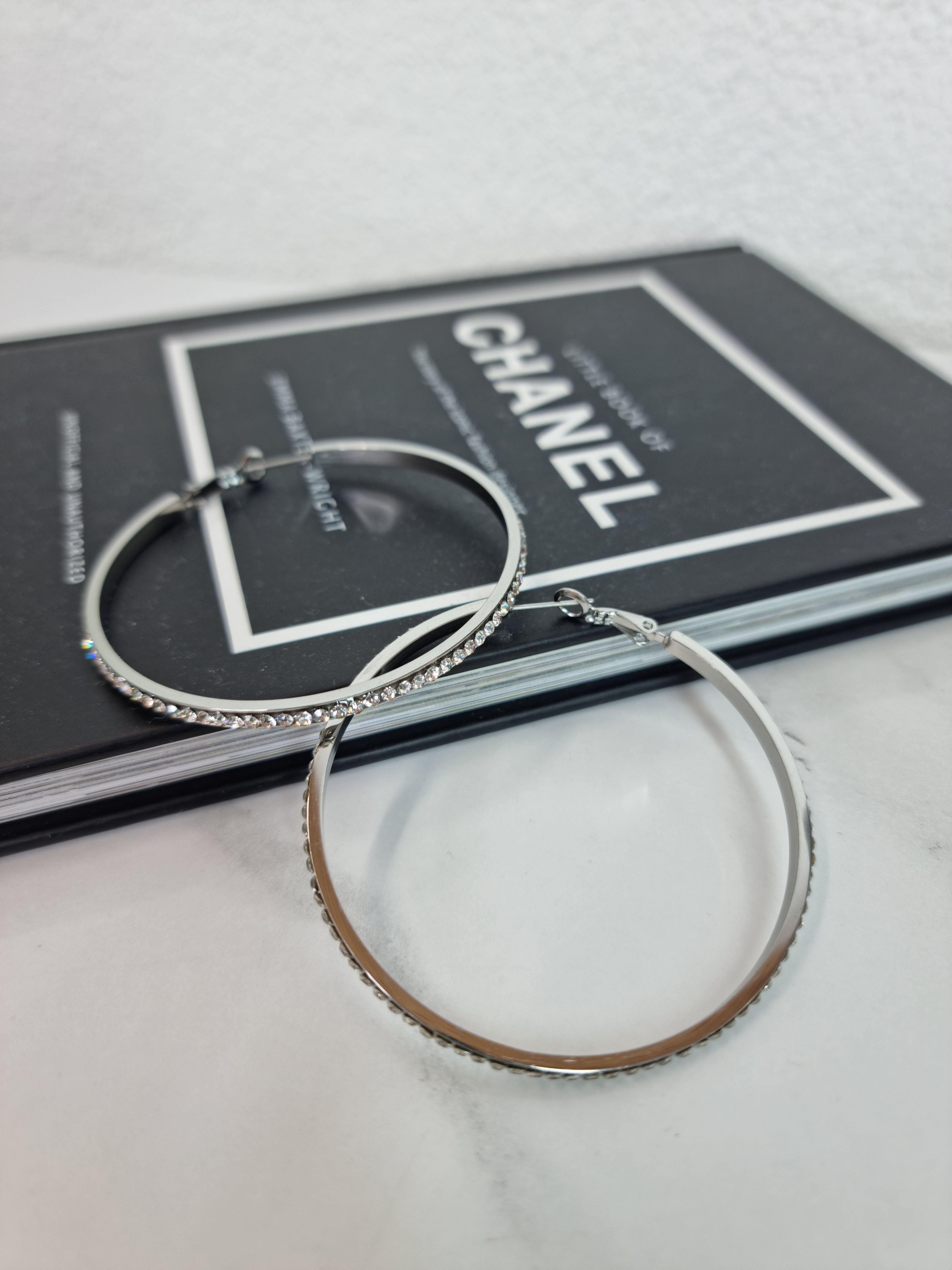 ORECCHINO cerchio strass argento