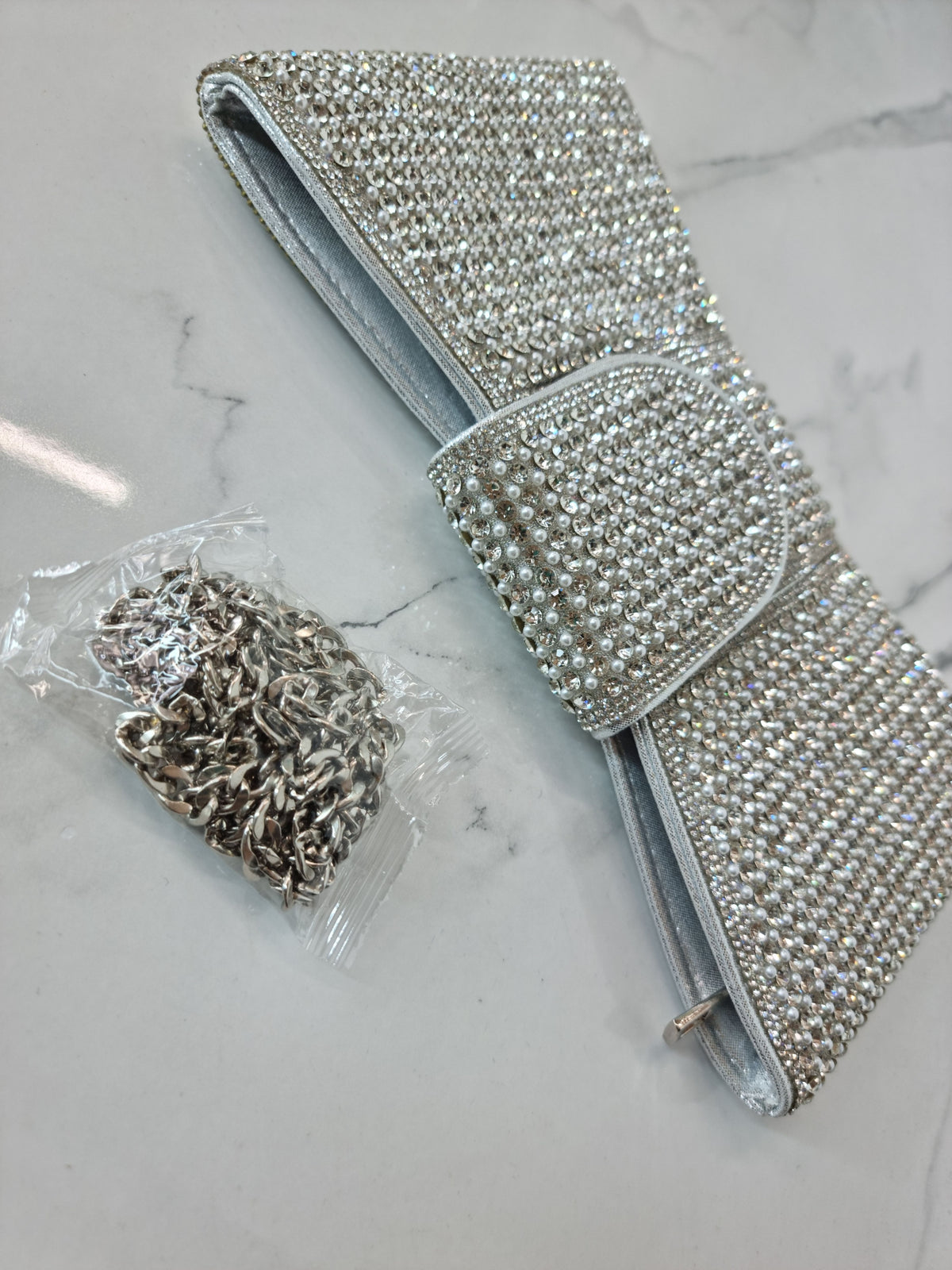 POCHETTE STRASS ARGENTO