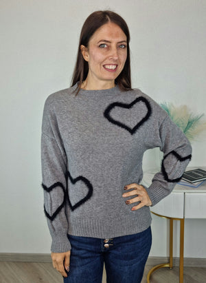 PULL CUORI GRIGIO