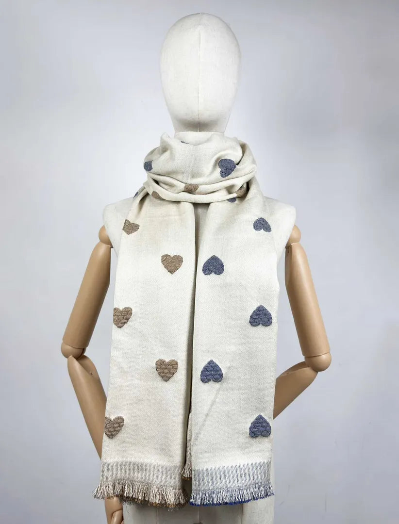 Sciarpa cuoricini panna
