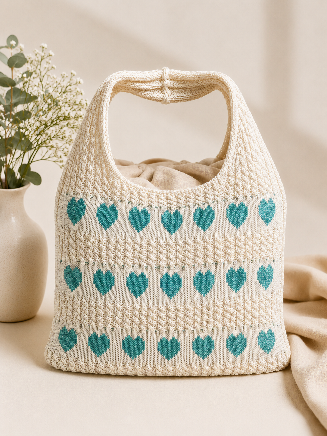BORSA CROCHET CUORI VERDE