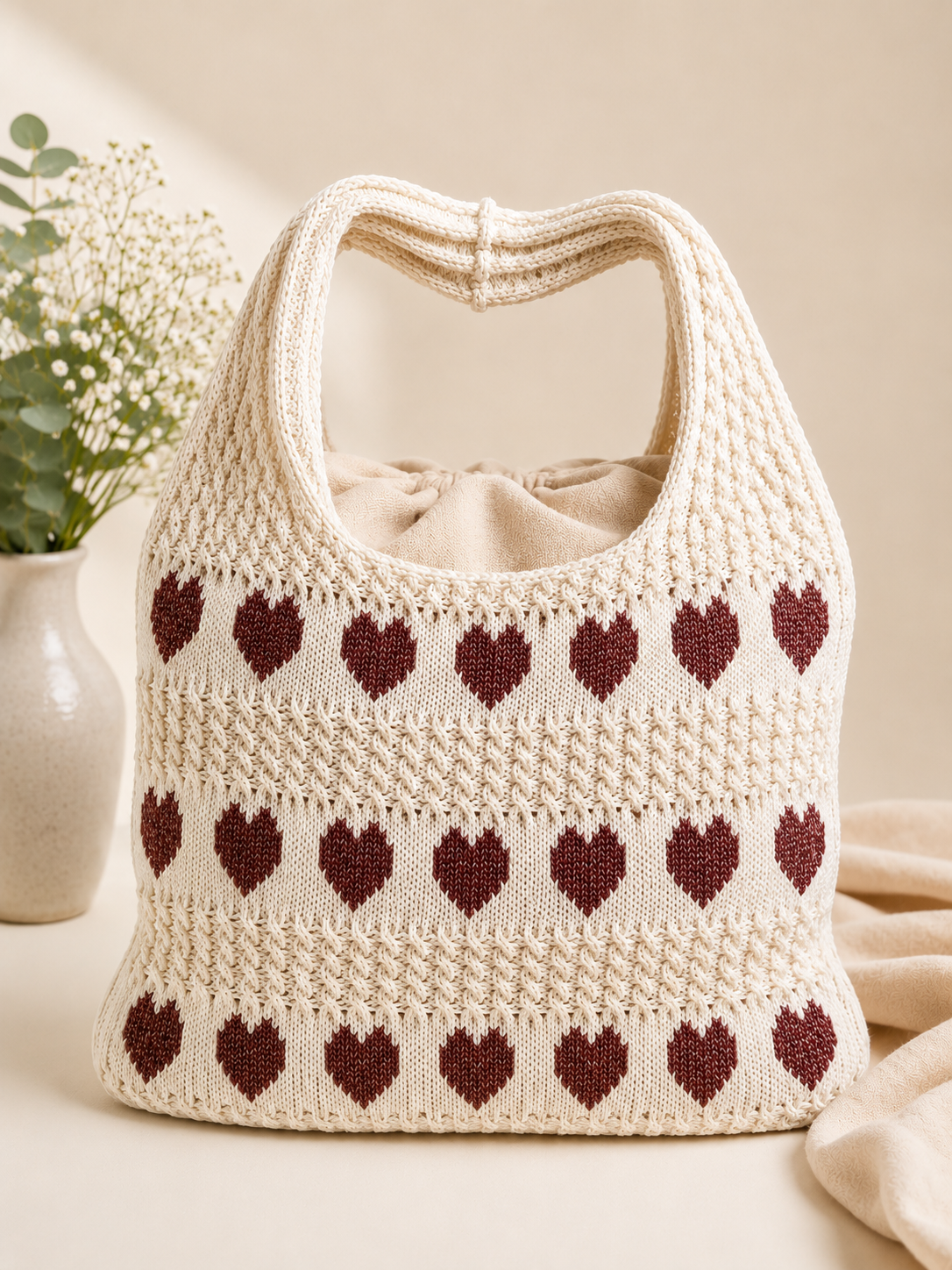 BORSA CROCHET CUORI MORO