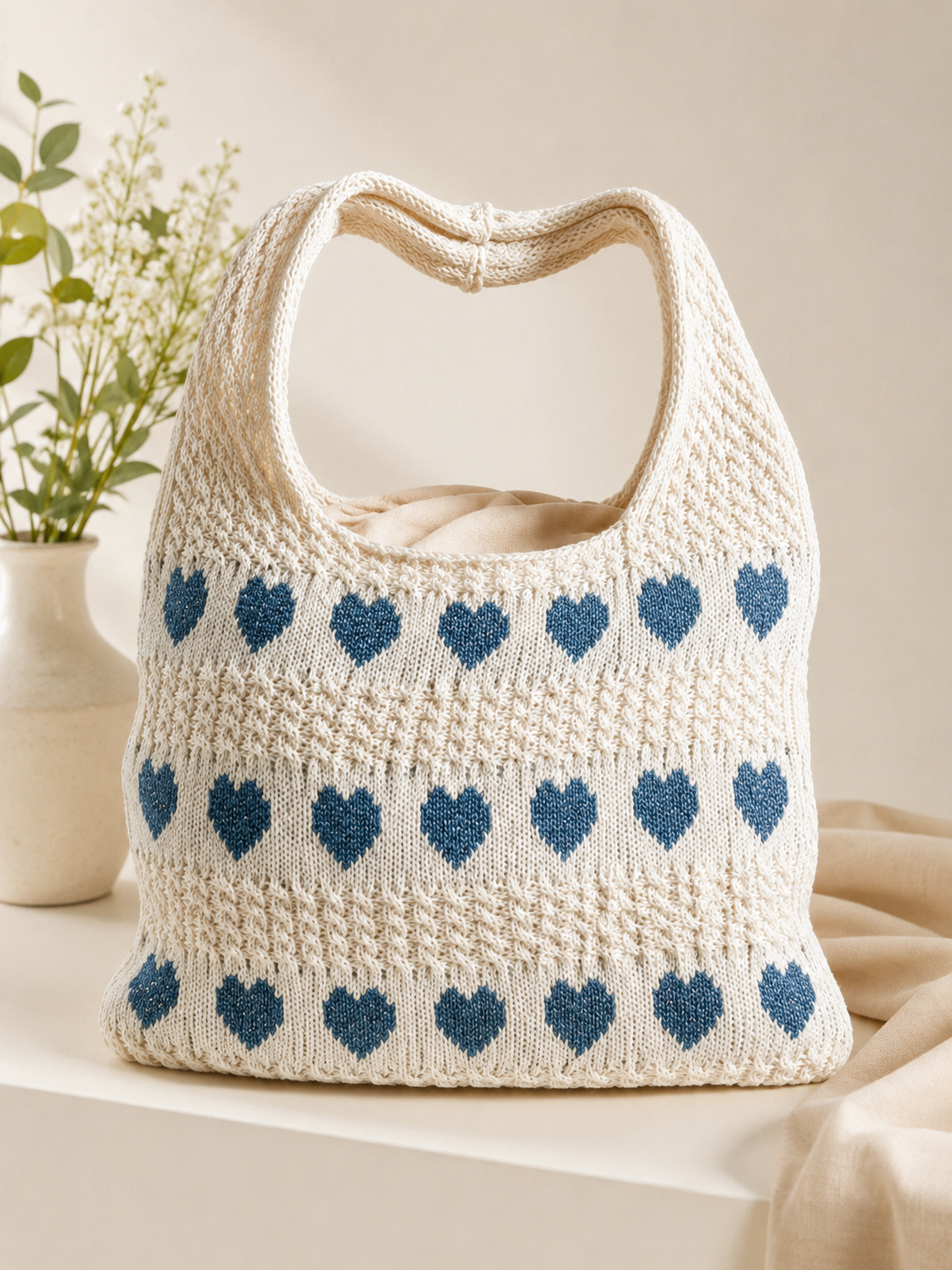 BORSA CROCHET CUORI BLU