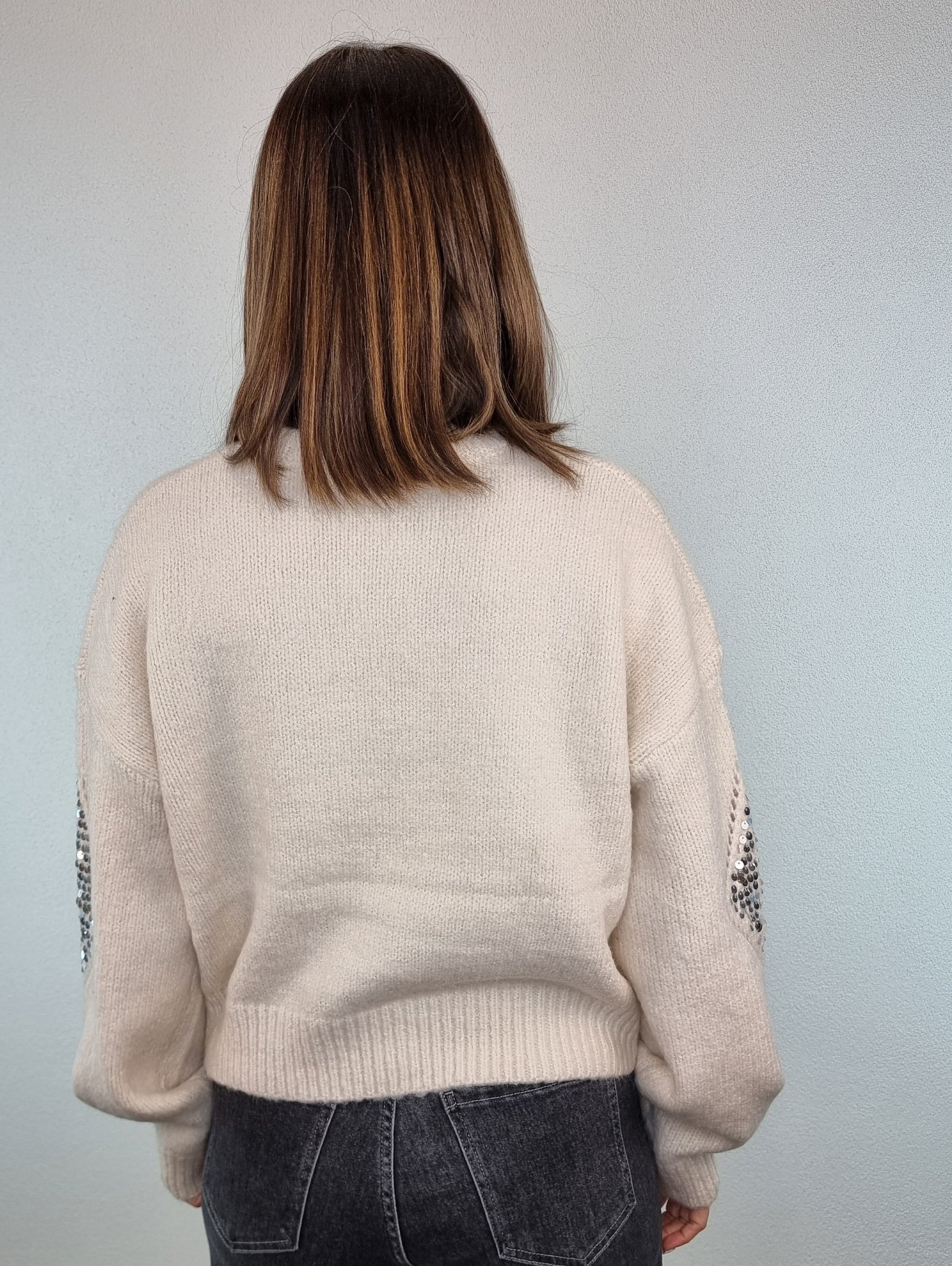Pull rombi paillettes panna
